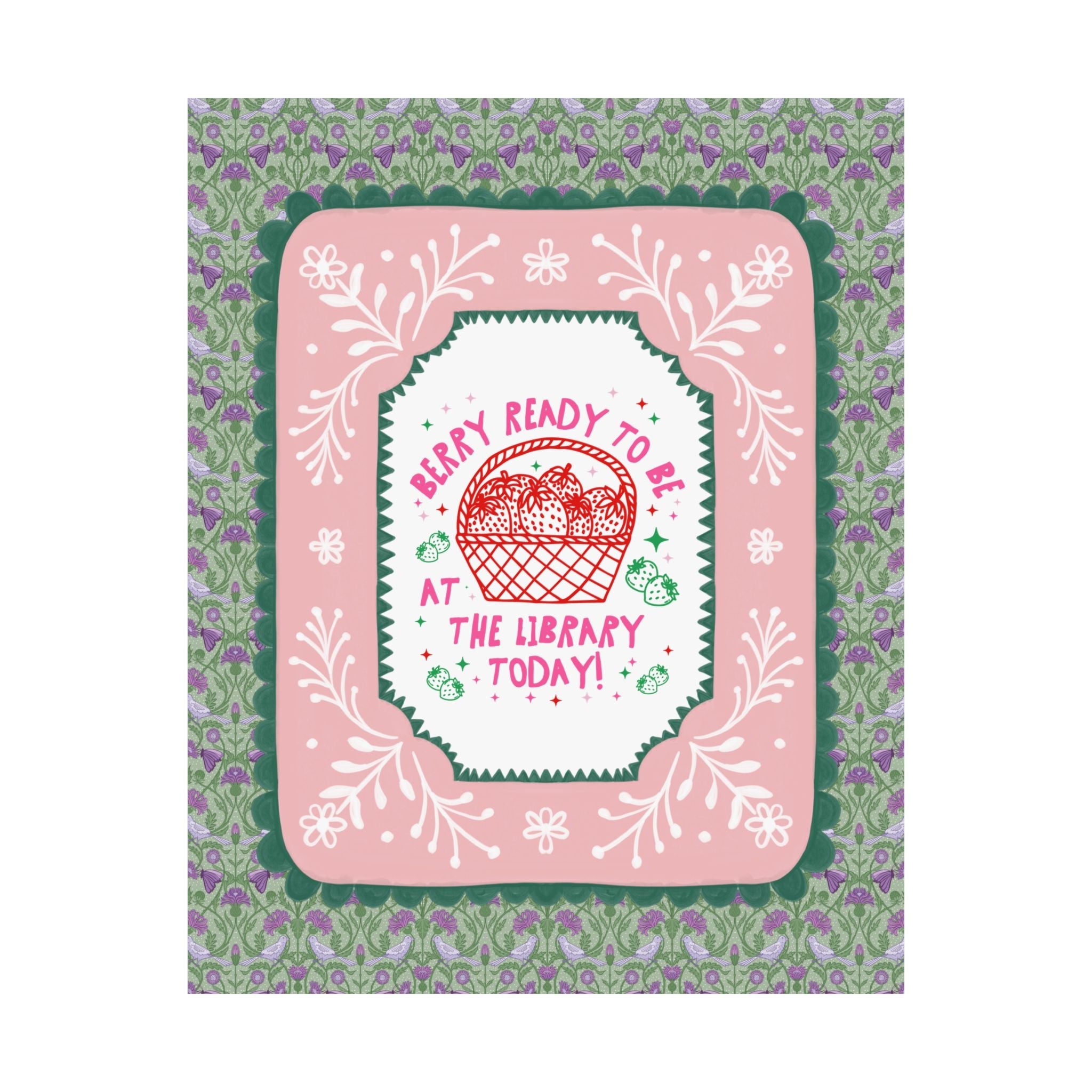 School Librarian Strawberry Basket Poster Print, Back to School: Berry Ready, Colorful 90s Aesthetic Matching Teacher Wall Decor, New School Year - Opal and June