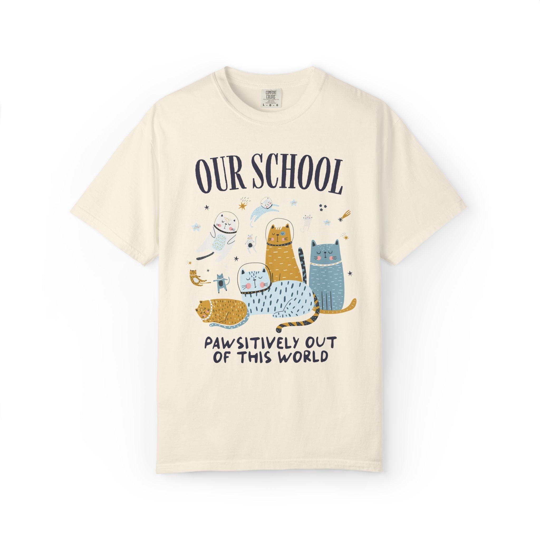 School Principal Space Cat Tee Shirt with Astronaut Kittens and Stars: Pawsitively Out of This World Teacher Team T-Shirt for Cat Lover - Opal and June