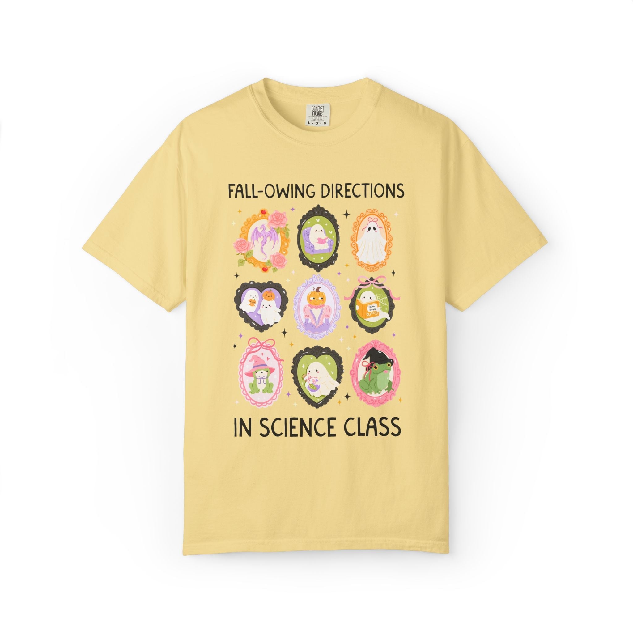 Science Halloween Teacher Tee: Fall-Owing Directions Pastel Goth Teacher Team T-Shirt for Fall, Cute Spooky Season Frog Tee with Ghosts - Opal and June