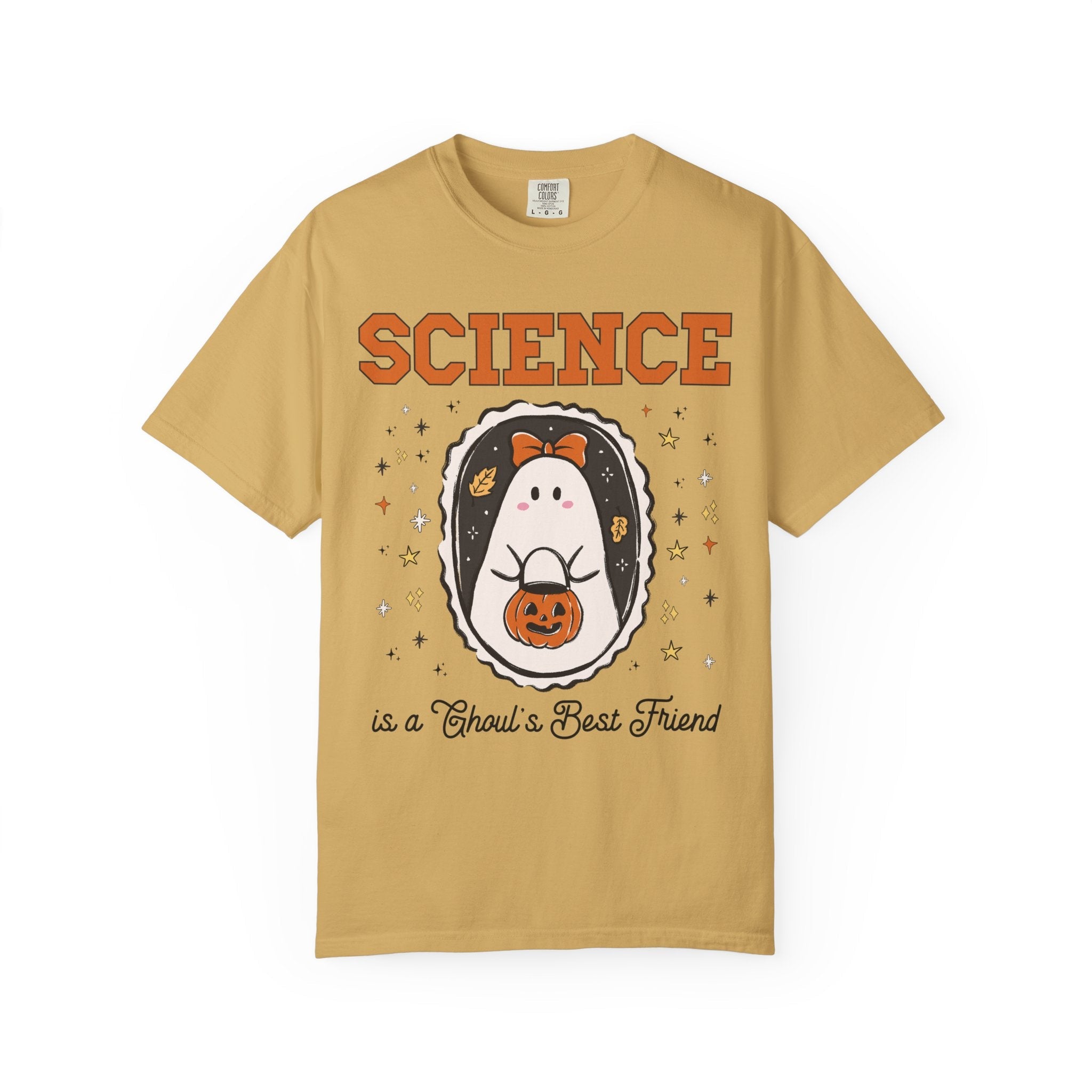 Science Teacher Halloween Tee Shirt with Cute Ghost Wearing a Bow, Funny Saying Science Lover T-Shirt, Marine Biologist or Chemist Major Tee - Opal and June
