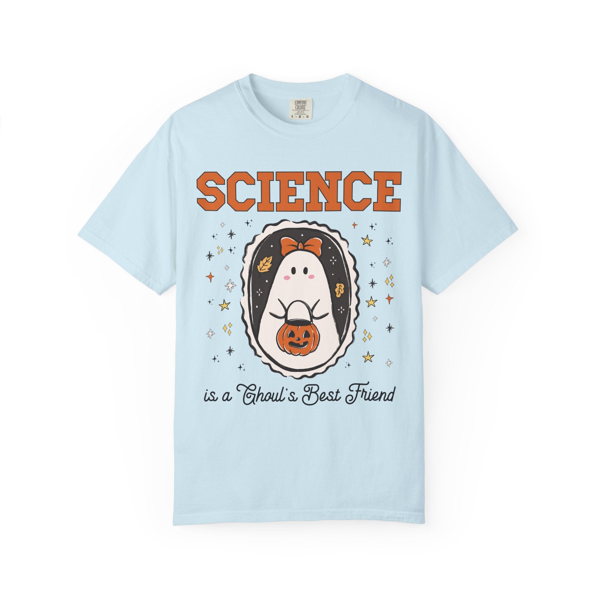 Science Teacher Halloween Tee Shirt with Cute Ghost Wearing a Bow, Funny Saying Science Lover T-Shirt, Marine Biologist or Chemist Major Tee - Opal and June