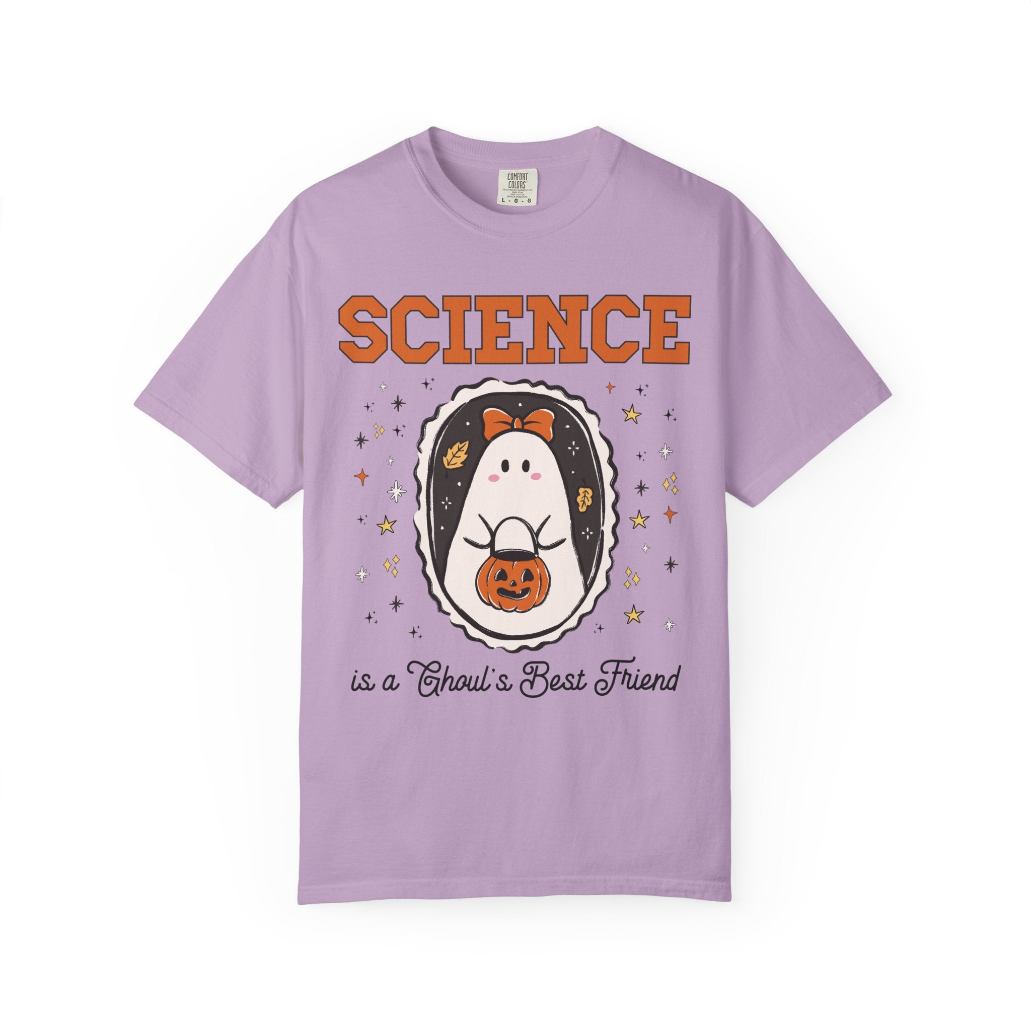 Science Teacher Halloween Tee Shirt with Cute Ghost Wearing a Bow, Funny Saying Science Lover T-Shirt, Marine Biologist or Chemist Major Tee - Opal and June