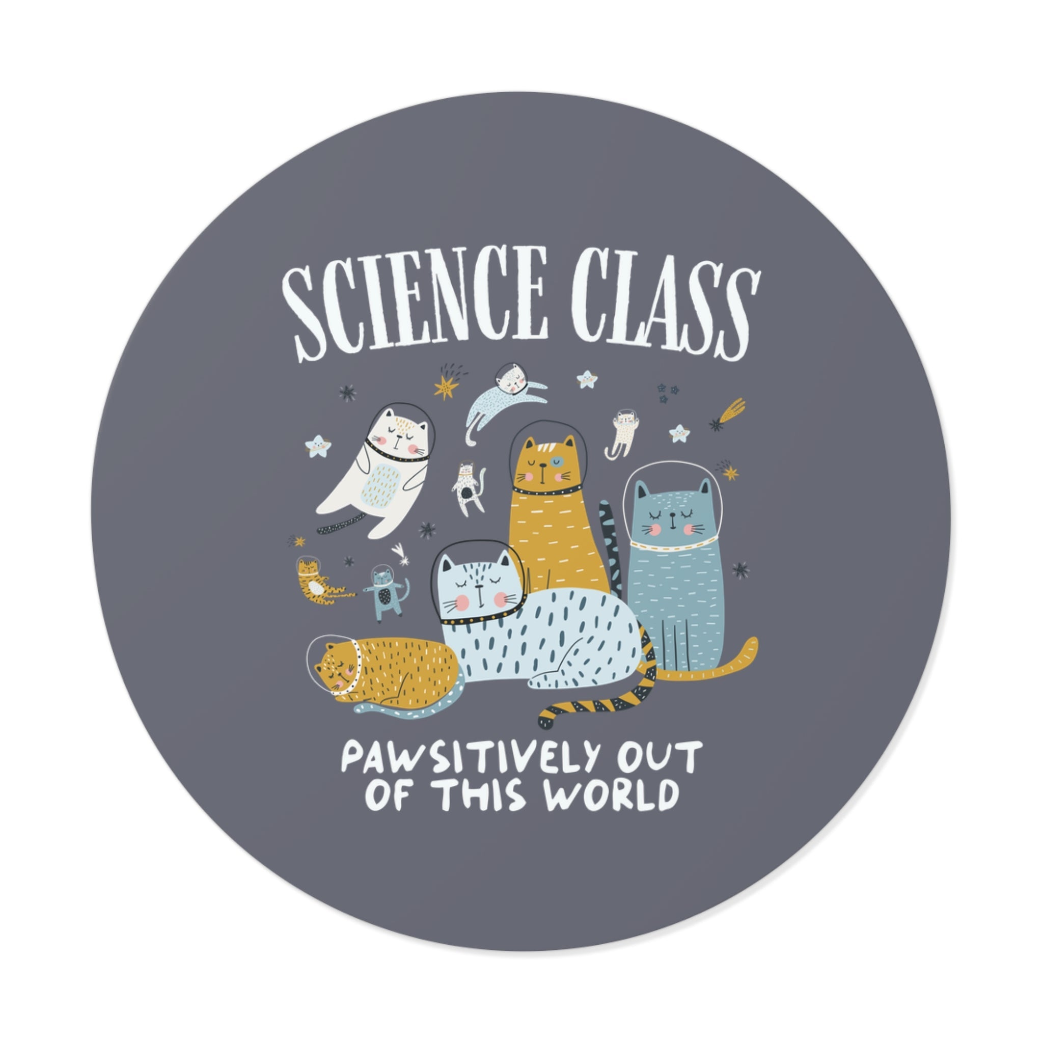 Science Teacher Space Cat Sticker with Astronaut Kittens and Stars: Pawsitively Out of This World Teacher Team Sticker for Cat Lover - Opal and June