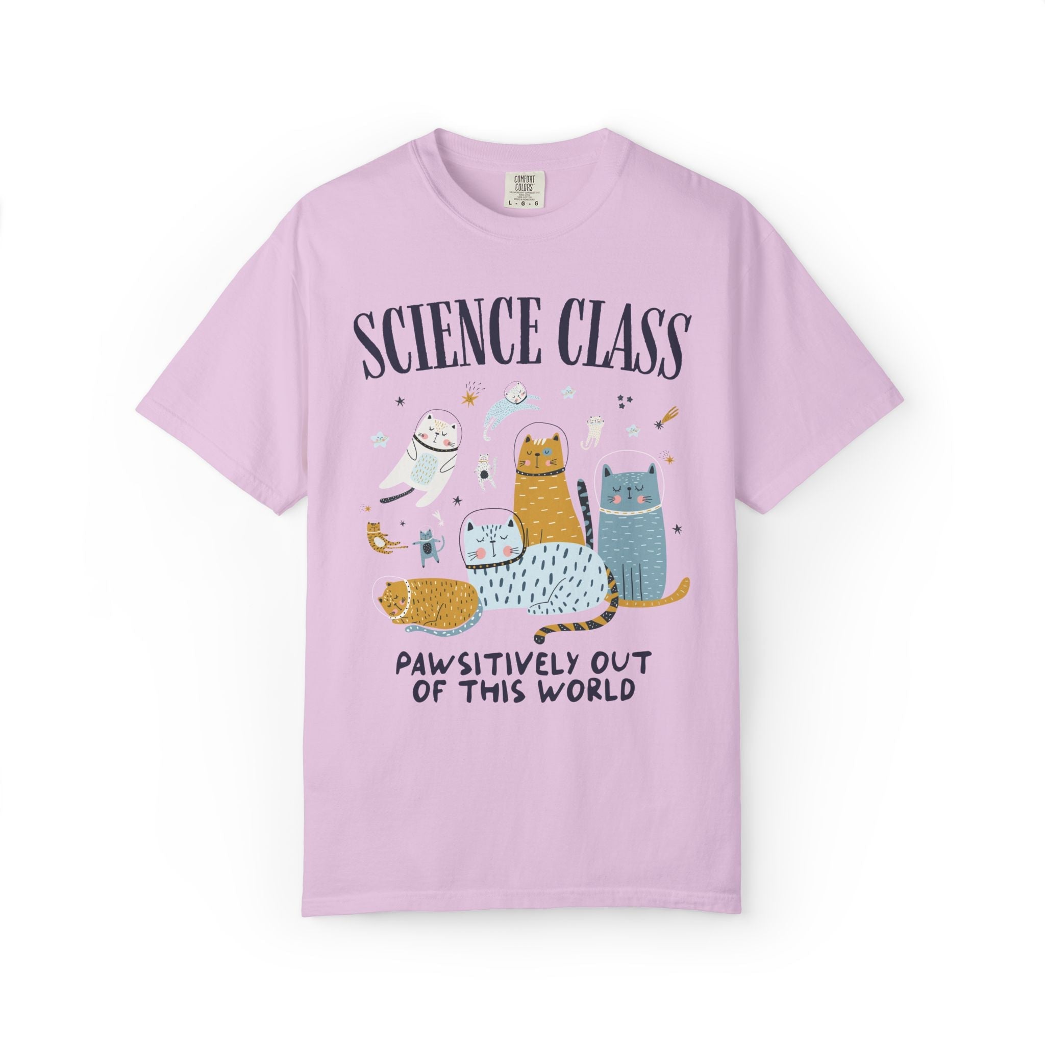 Science Teacher Space Cat Tee Shirt with Astronaut Kittens and Stars: Pawsitively Out of This World Teacher Team T-Shirt for Cat Lover - Opal and June