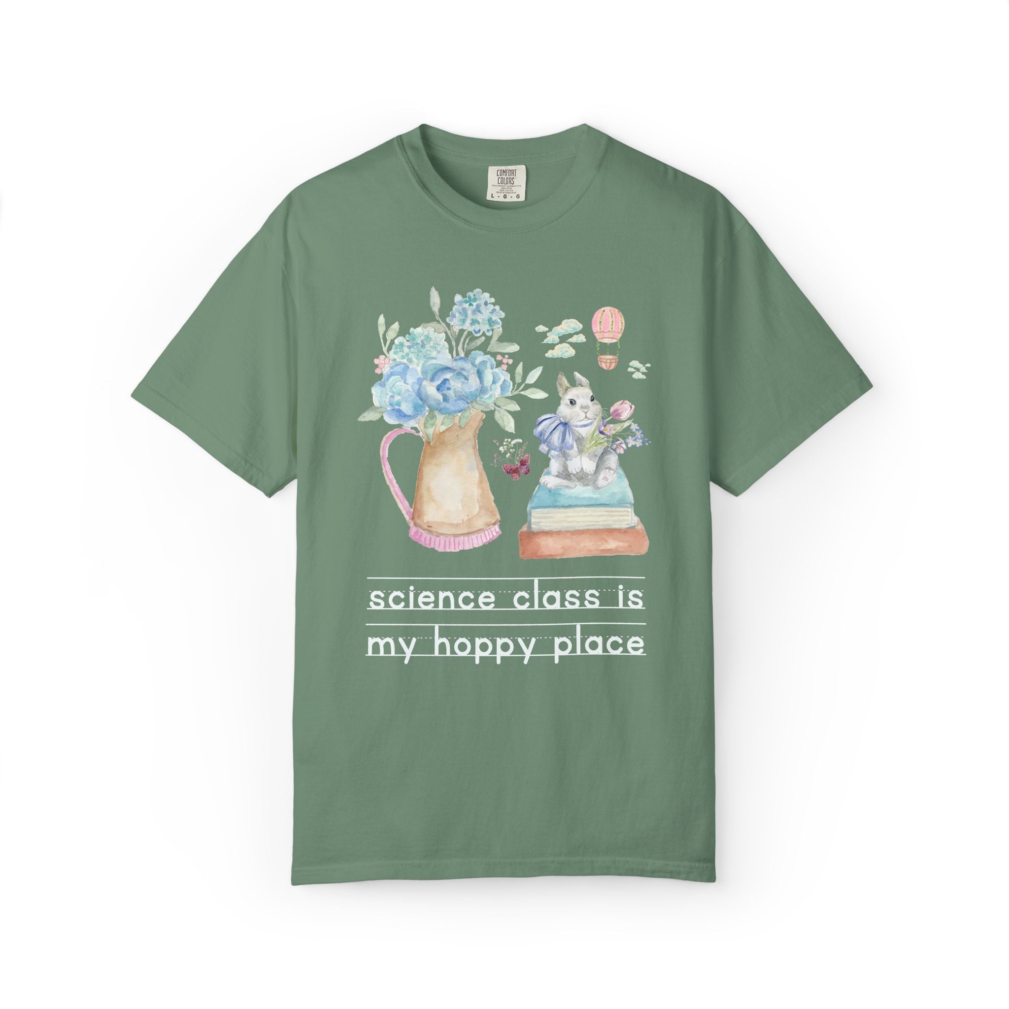 Science Teacher Spring Matching Teacher T-Shirt with Cottagecore Flowers and a Bow: My Hoppy Place, Sweet Goblincore Soft Girl Style Butterfly Lover Tee - Opal and June