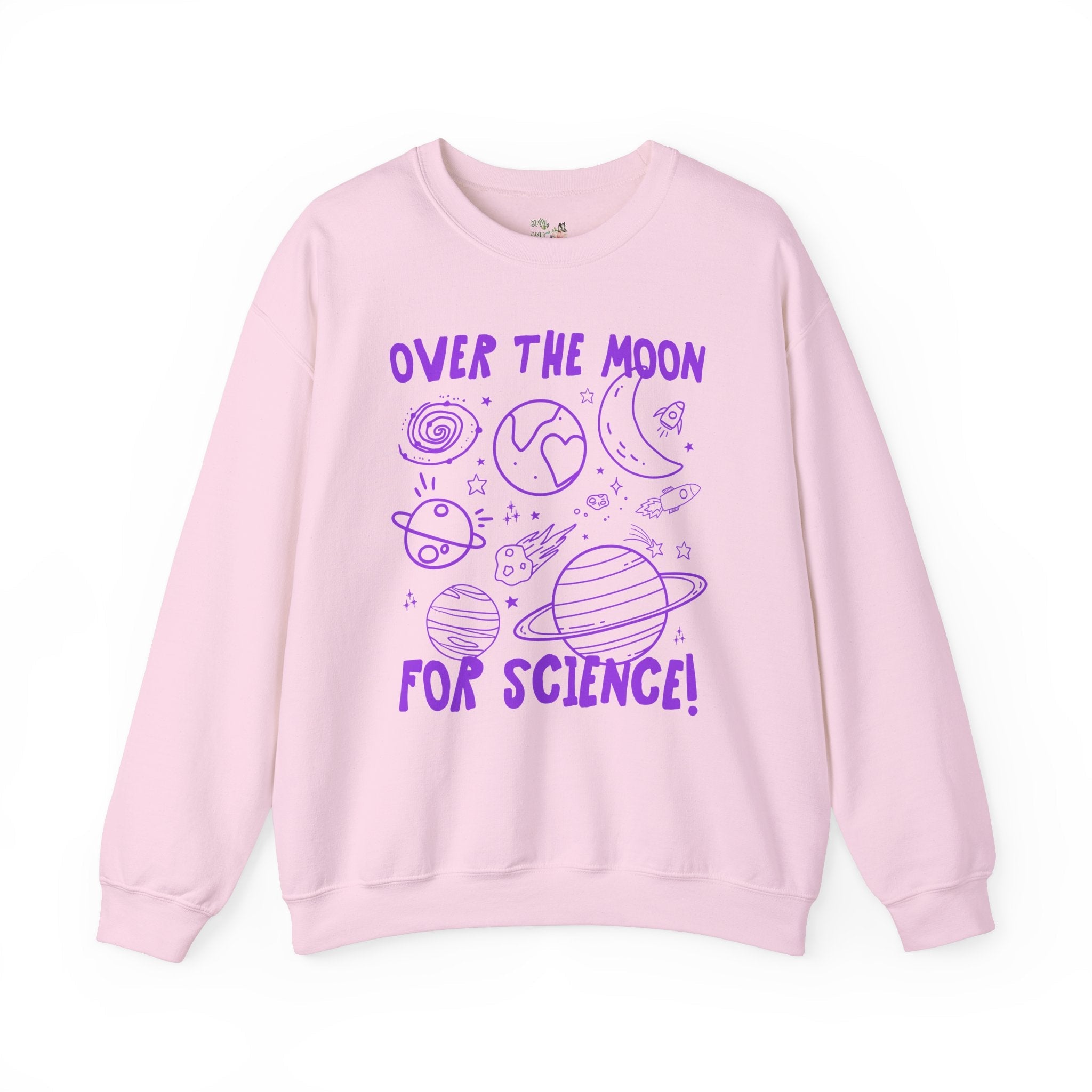 Science Teacher Sweatshirt, Astronomy Professor or Science Major: Over the Moon for Science! Cute Third Grade Matching Teacher Crewneck - Opal and June