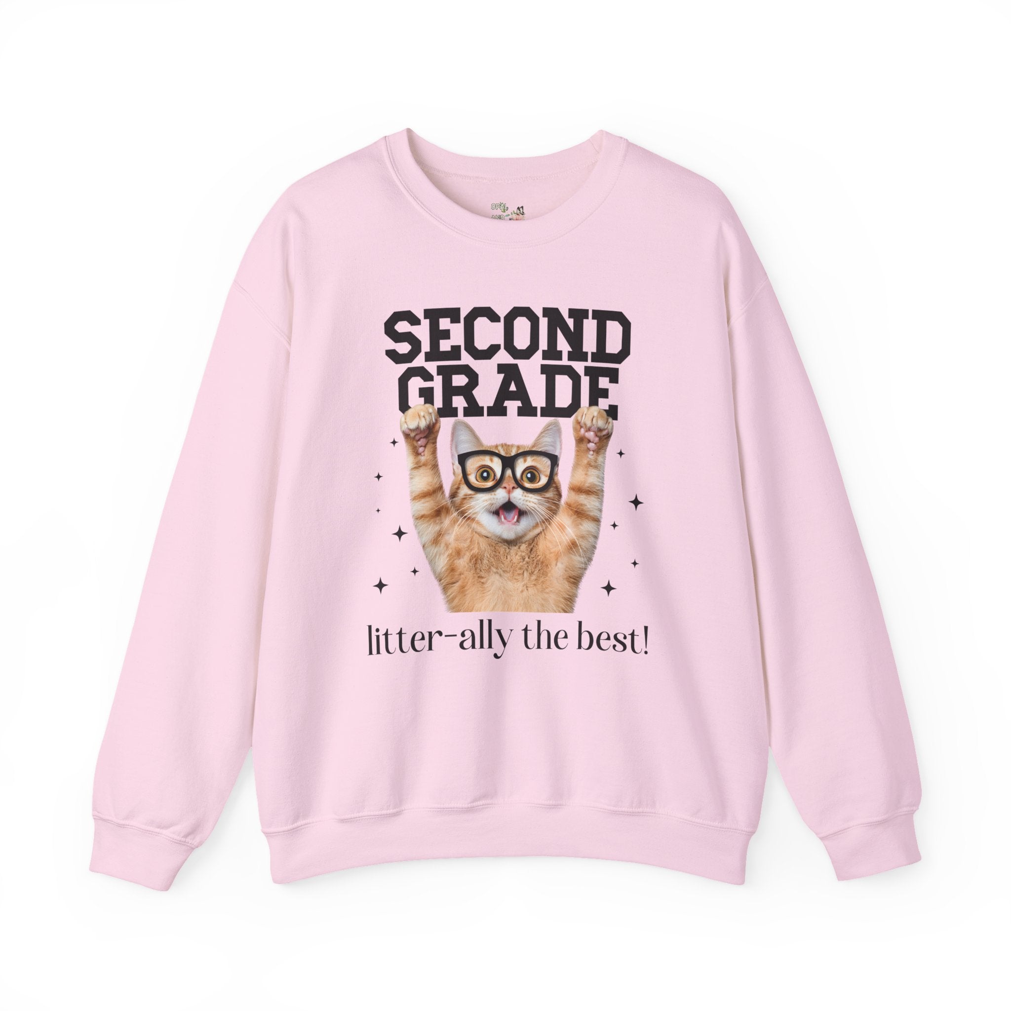 Second Grade Teacher Cat Lover Sweatshirt for Back to School, Funny Saying Cat Mom or Cat Dad Gift, First Day of School Teacher Team Shirt - Opal and June