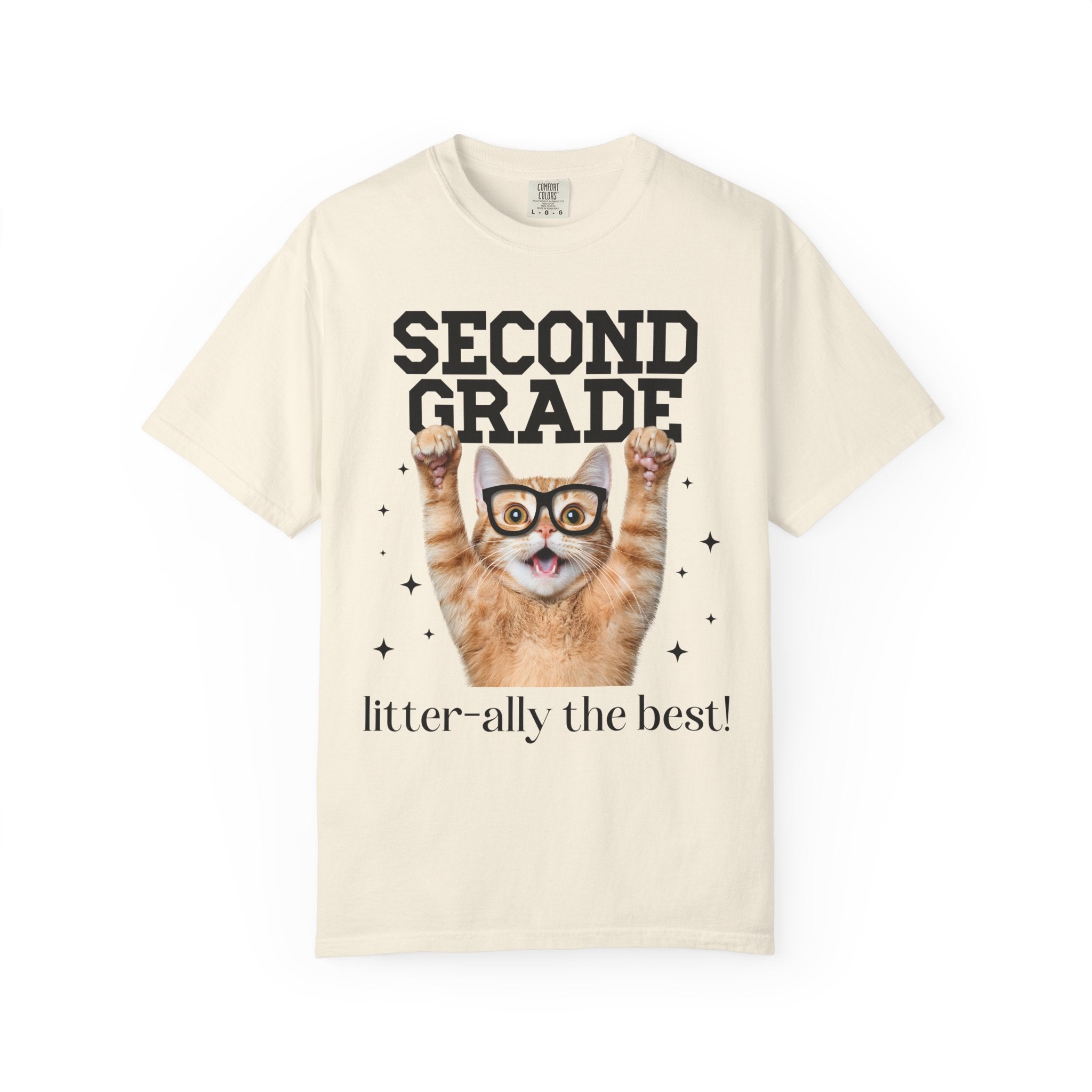Second Grade Teacher Cat Lover Tee Shirt for Back to School, Funny Saying Cat Mom or Cat Dad Gift, First Day of School Teacher Team Shirt - Opal and June
