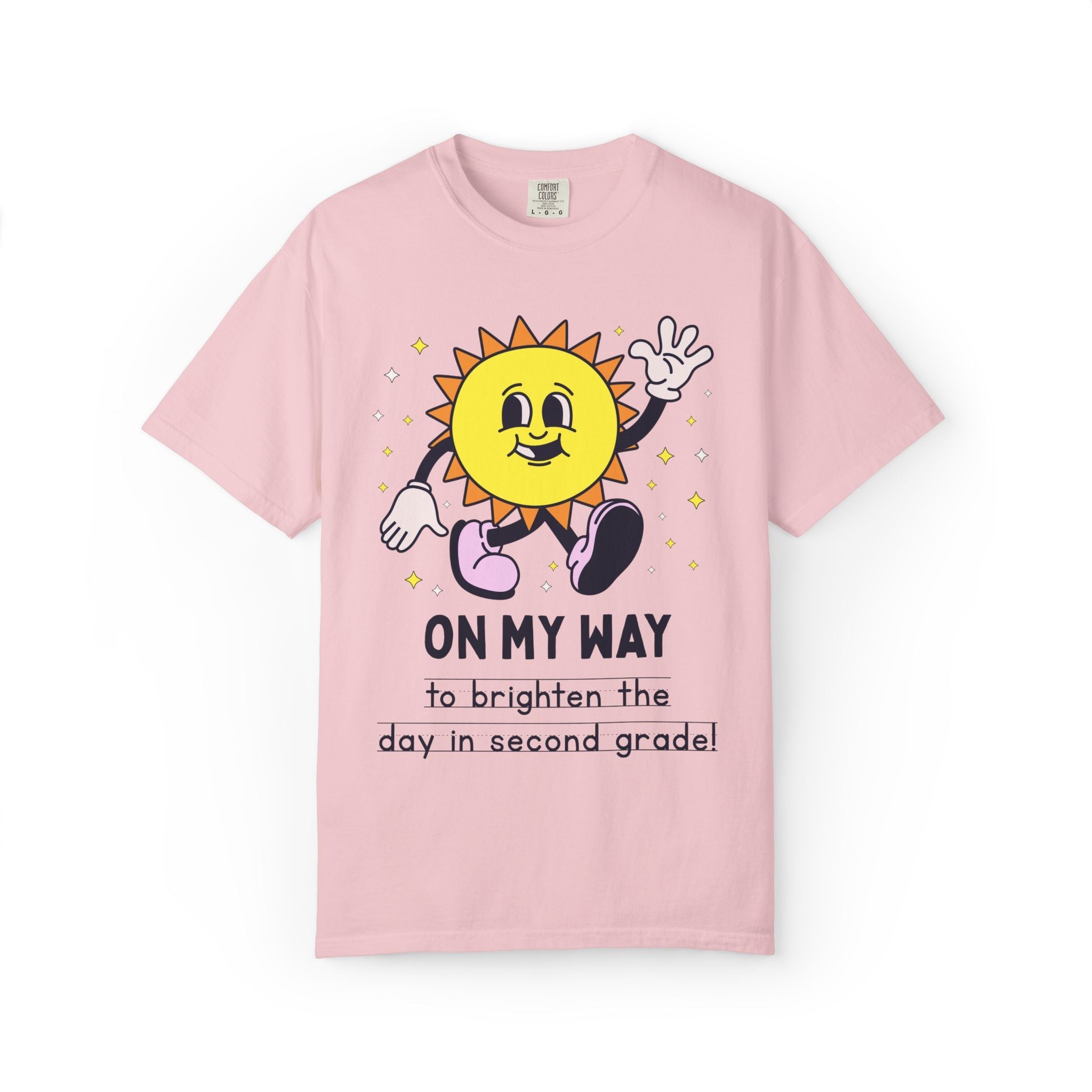 Second Grade Teacher On My Way T-Shirt: Colorful and Cute Retro Aesthetic Back to School Tee with Sun, 90s Aesthetic Matching Teacher T-Shirt - Opal and June