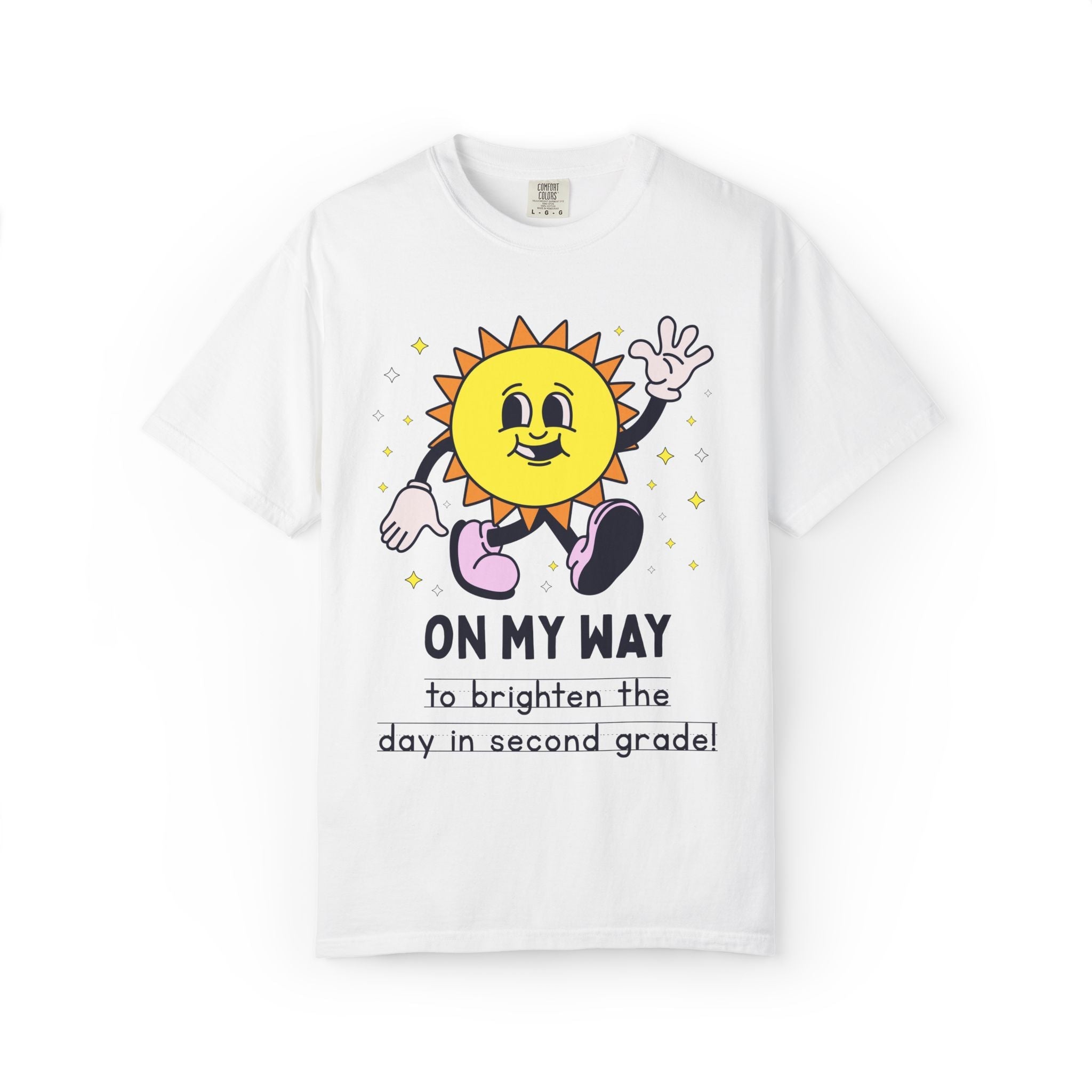 Second Grade Teacher On My Way T-Shirt: Colorful and Cute Retro Aesthetic Back to School Tee with Sun, 90s Aesthetic Matching Teacher T-Shirt - Opal and June