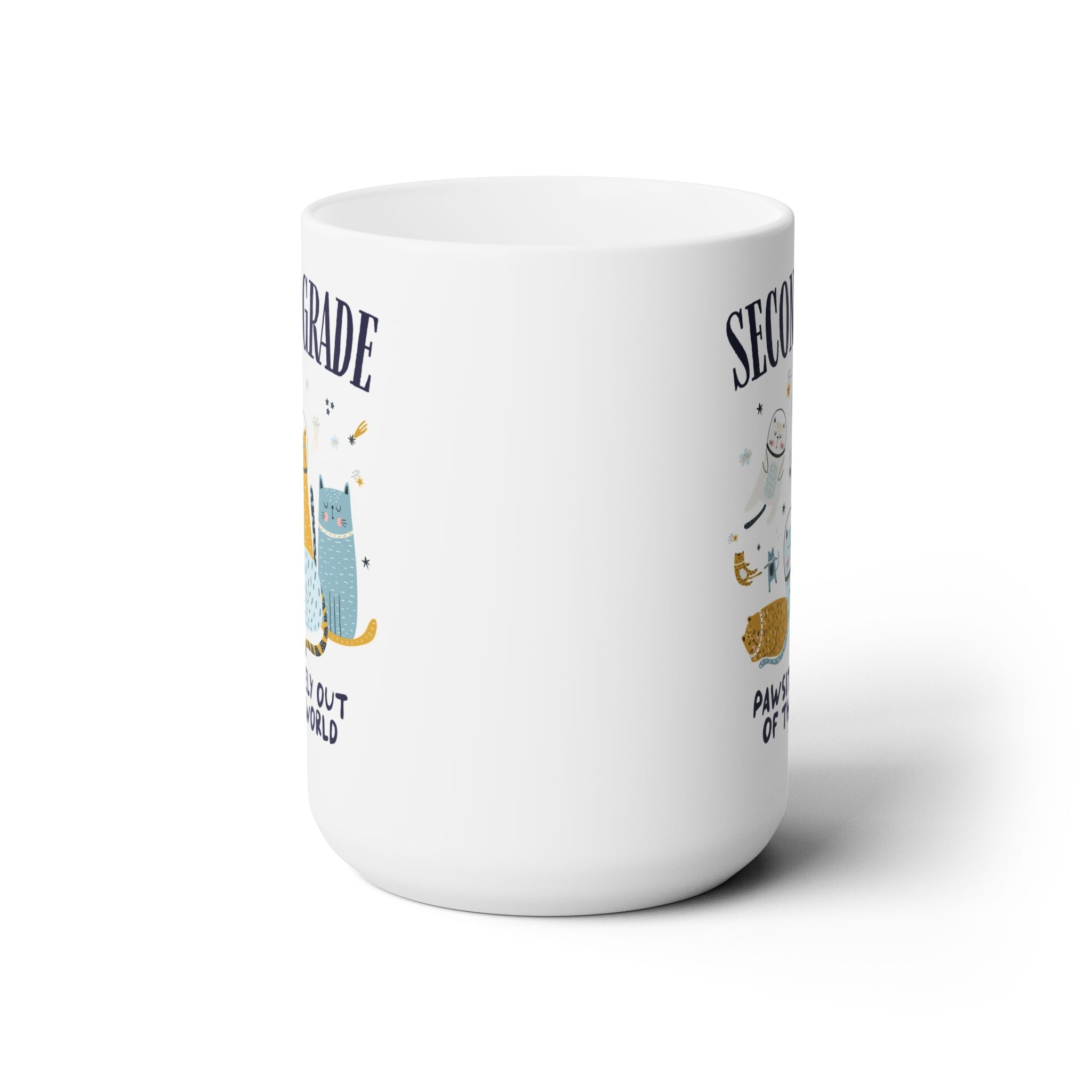 Second Grade Teacher Space Cat 15 Oz Coffee Mug with Astronaut Kittens and Stars: Pawsitively Out of This World Teacher Team Mug for Cat Lover - Opal and June