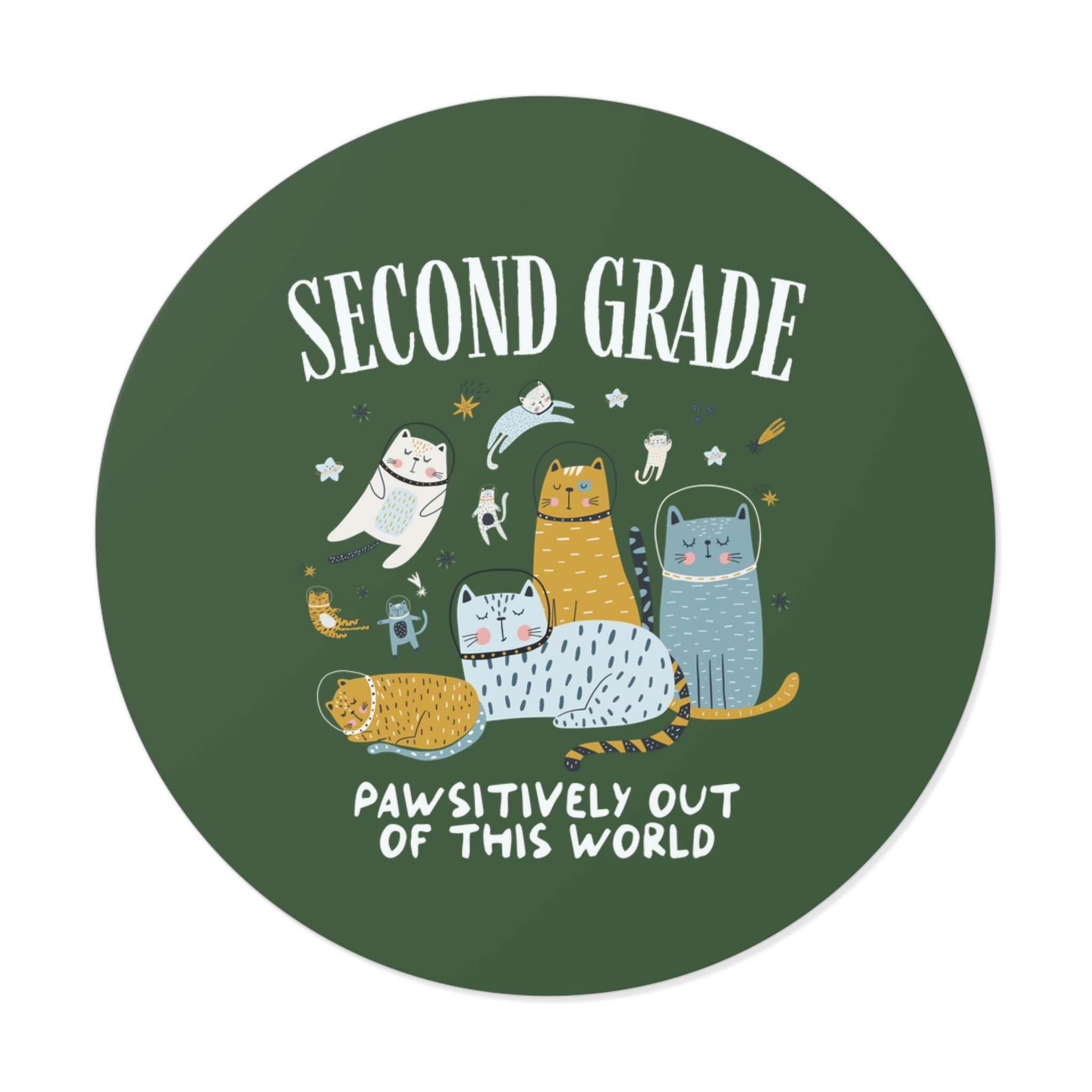 Second Grade Teacher Space Cat Sticker with Astronaut Kittens and Stars: Pawsitively Out of This World Teacher Team Sticker for Cat Lover - Opal and June