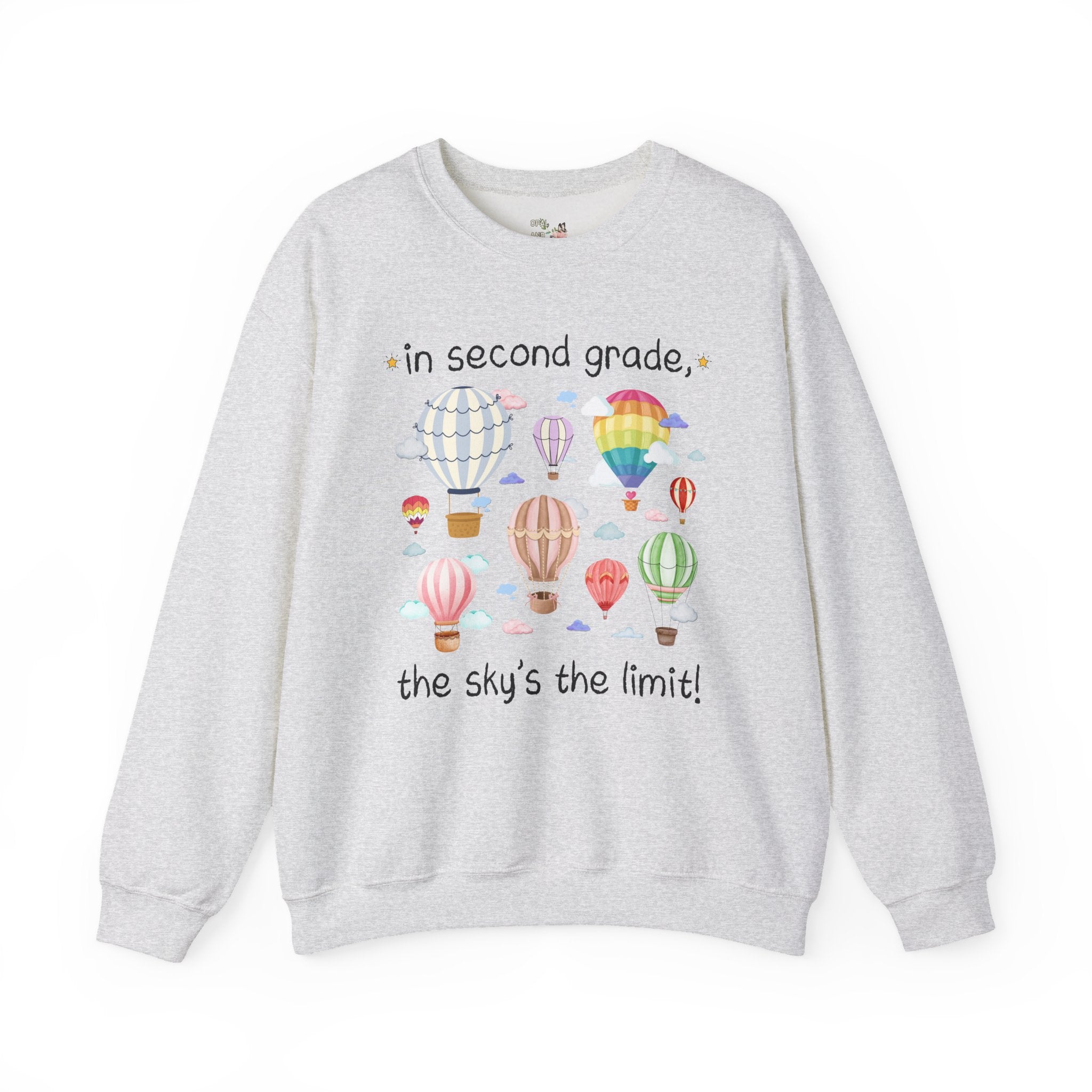 Second Grade Teacher Sweatshirt, Cute Retro Hot Air Balloons, Uplifting Colorful Maximalist Back to School Shirt, Matching Teacher Crewneck - Opal and June