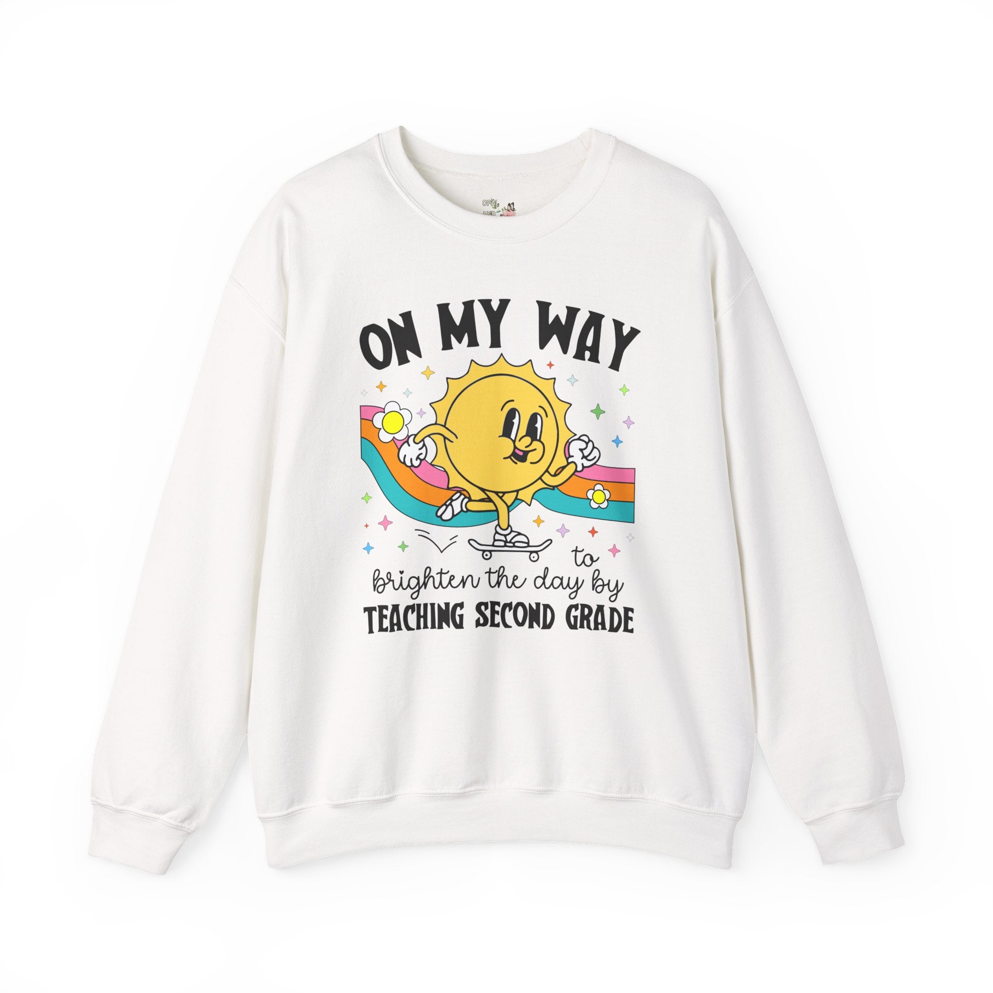 Second Grade Teacher Sweatshirt, Matching Second Grade Crew Shirt for First Day of School, Groovy Retro Aesthetic Teacher Appreciation Gift - Opal and June