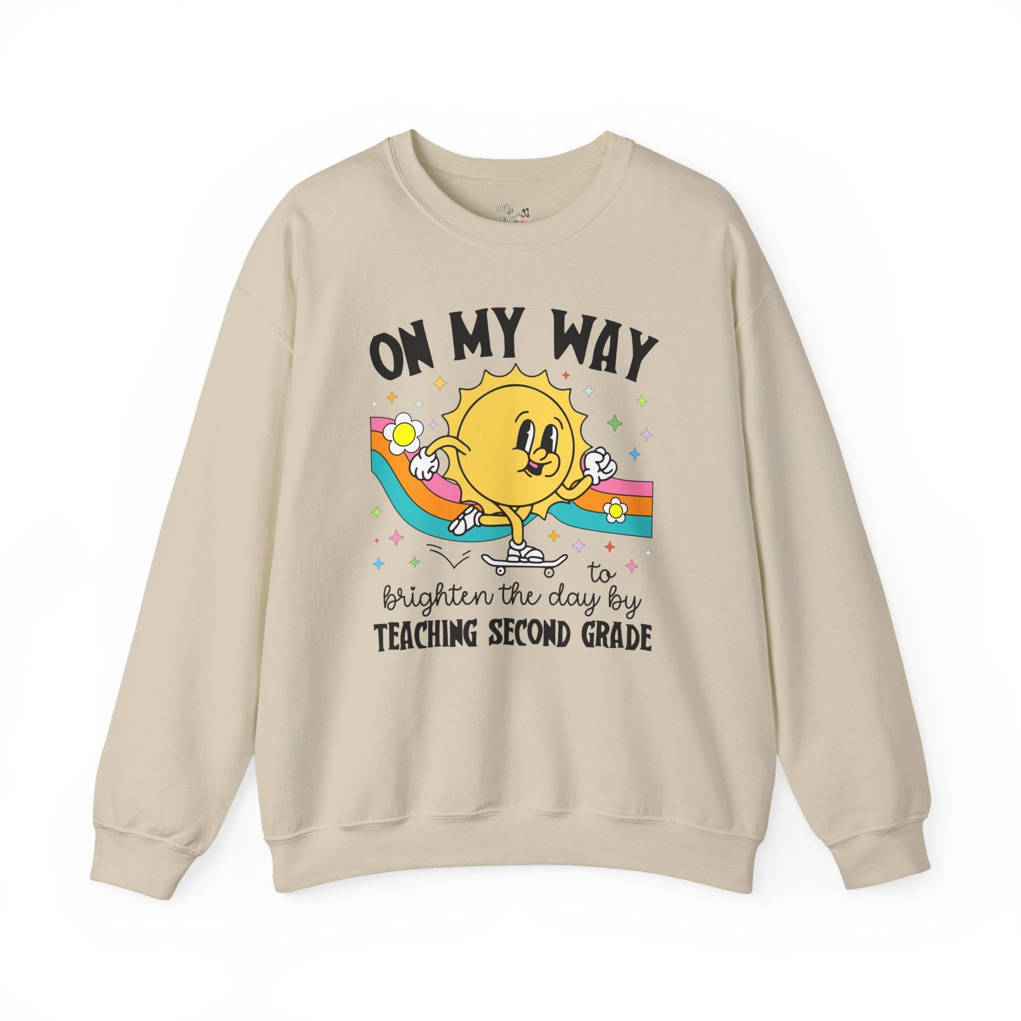 Second Grade Teacher Sweatshirt, Matching Second Grade Crew Shirt for First Day of School, Groovy Retro Aesthetic Teacher Appreciation Gift - Opal and June