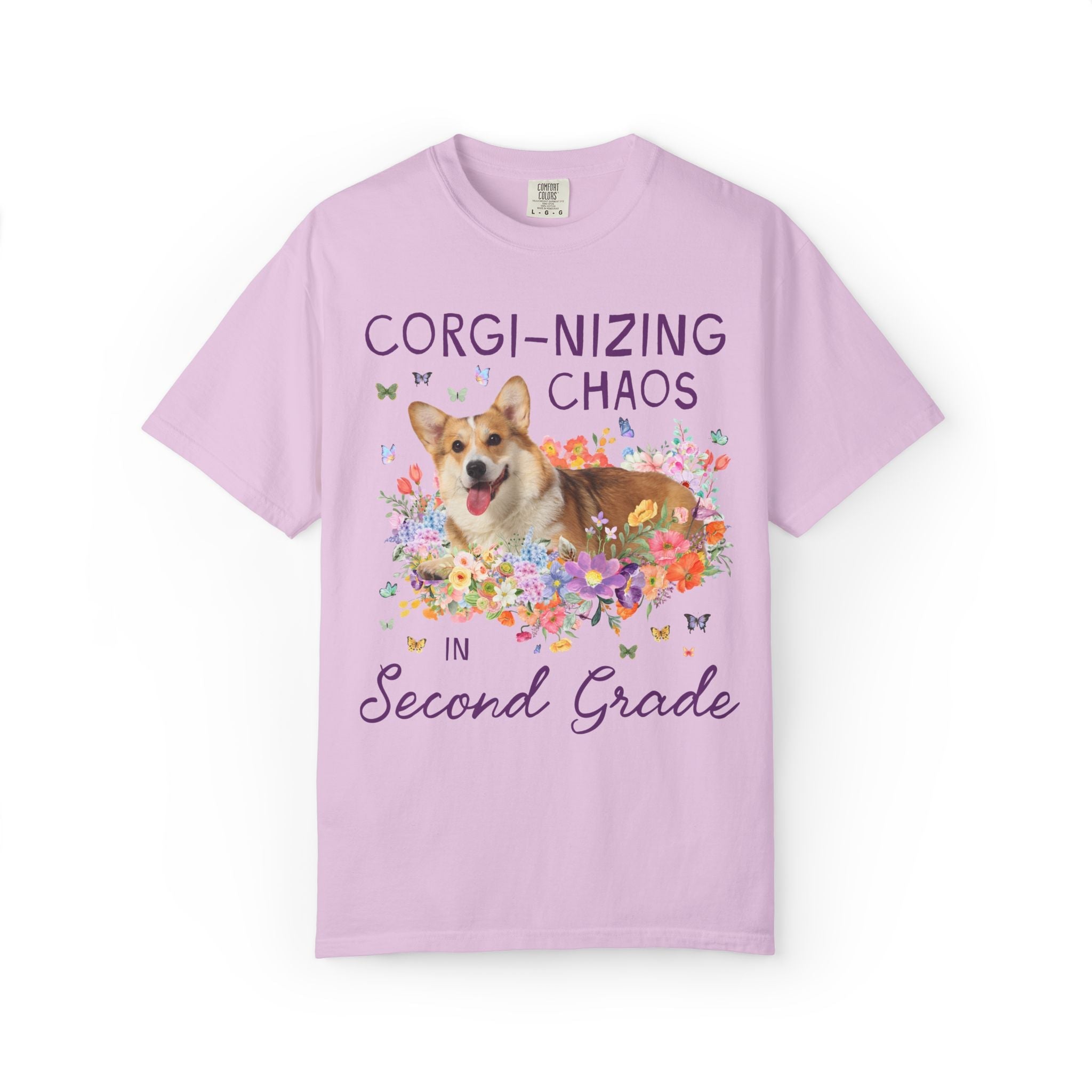 Second Grade Teacher Tee Shirt: Corgi-Nizing Chaos Floral Tee for Animal Lover, Cute Welsh Corgi Dog Matching Teacher Tee, Back to School - Opal and June