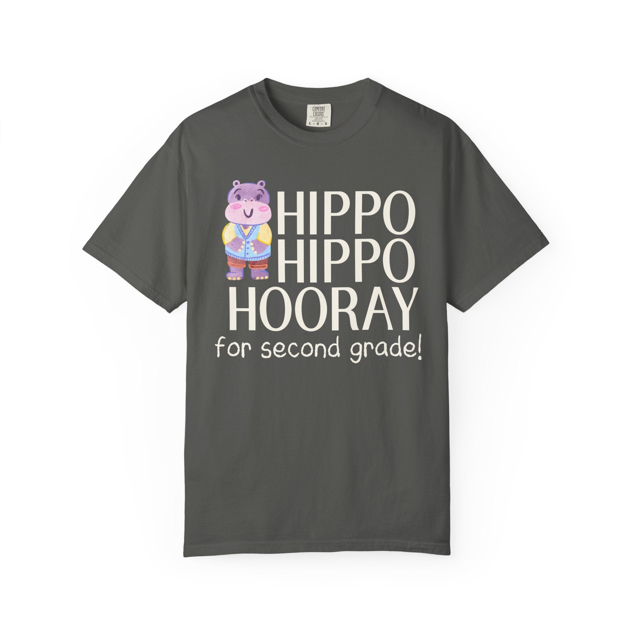 Second Grade Teacher Tee Shirt with Adorable Retro Hippo, Funny Back to School Teacher Team T-Shirt for Animal Lover, New Teacher Gift - Opal and June