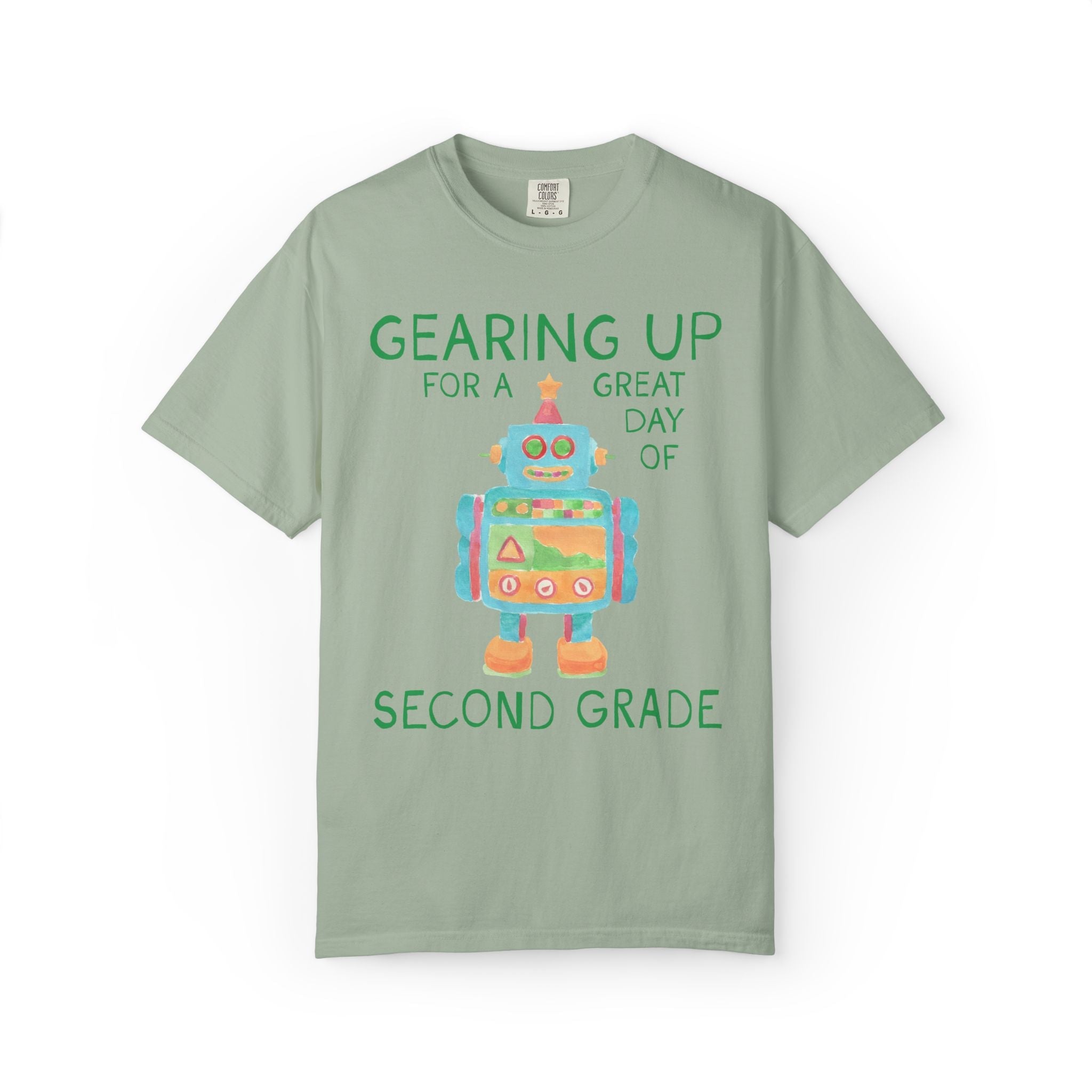 Second Grade Teacher Tee Shirt with Cute Little Robot: Gearing Up for a Great Day, Funny Science Lover Robotics Tee for New School Year - Opal and June