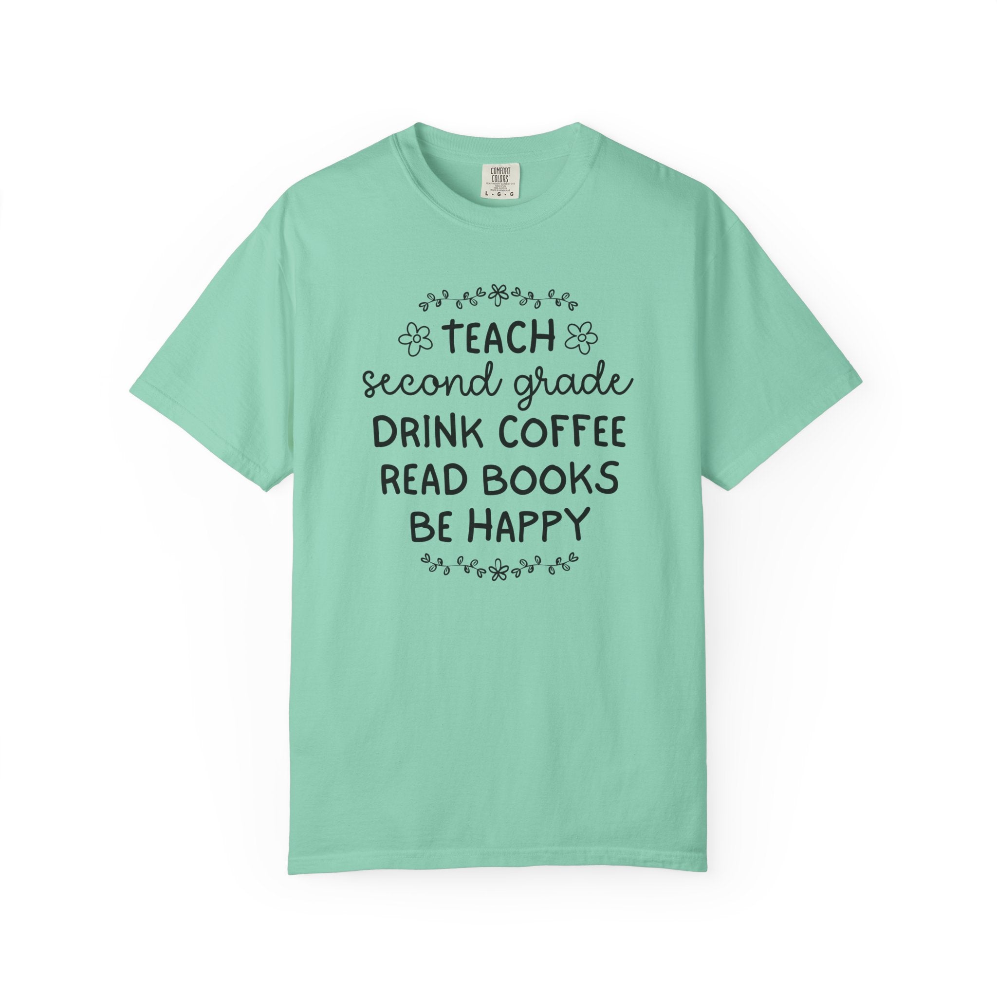 Second Grade Teacher Tee Shirt with Flowers, Cute Matching Book Lover Teacher Team T-Shirt, Back to School, Coffee Lover New Teacher Gift - Opal and June