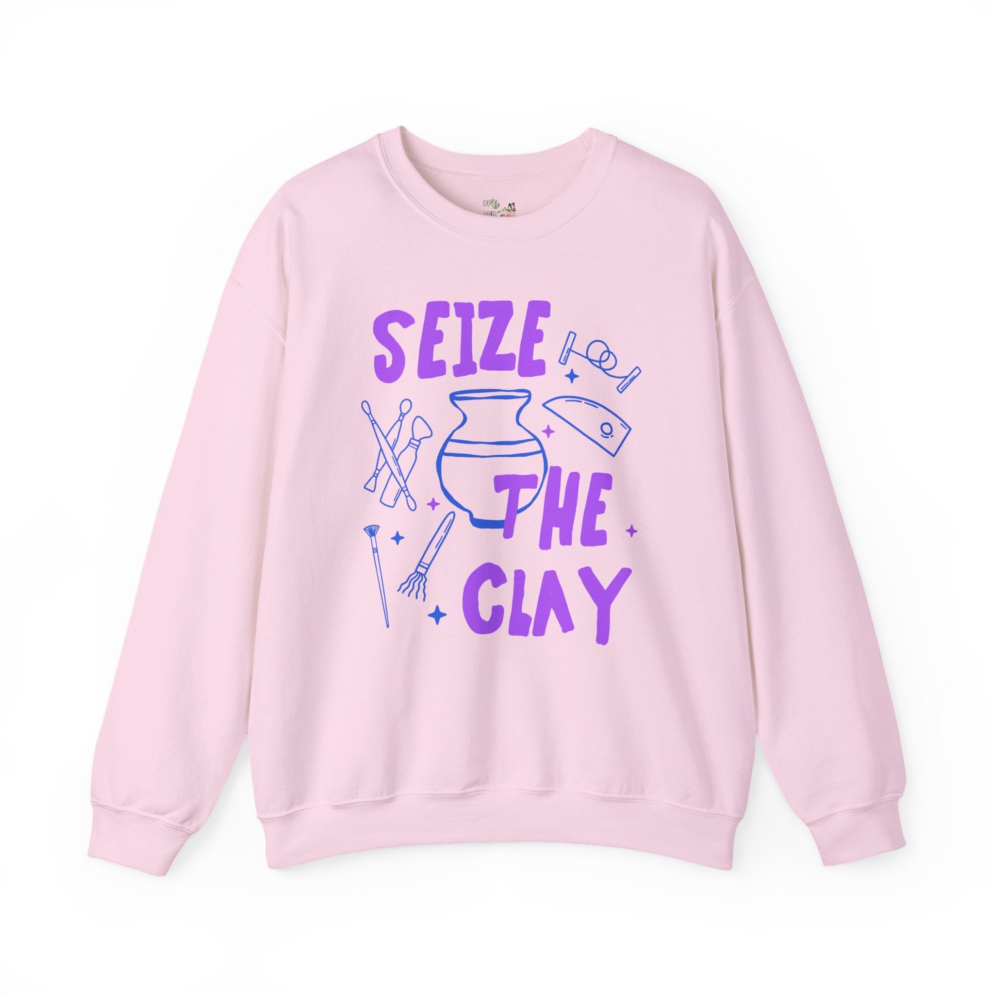 Seize the Clay Pottery Lover Sweatshirt, Ceramic Artist or High School Pottery Teacher, Cute Mother's Day Gift for Artist, 90s Doodle Vibe - Opal and June