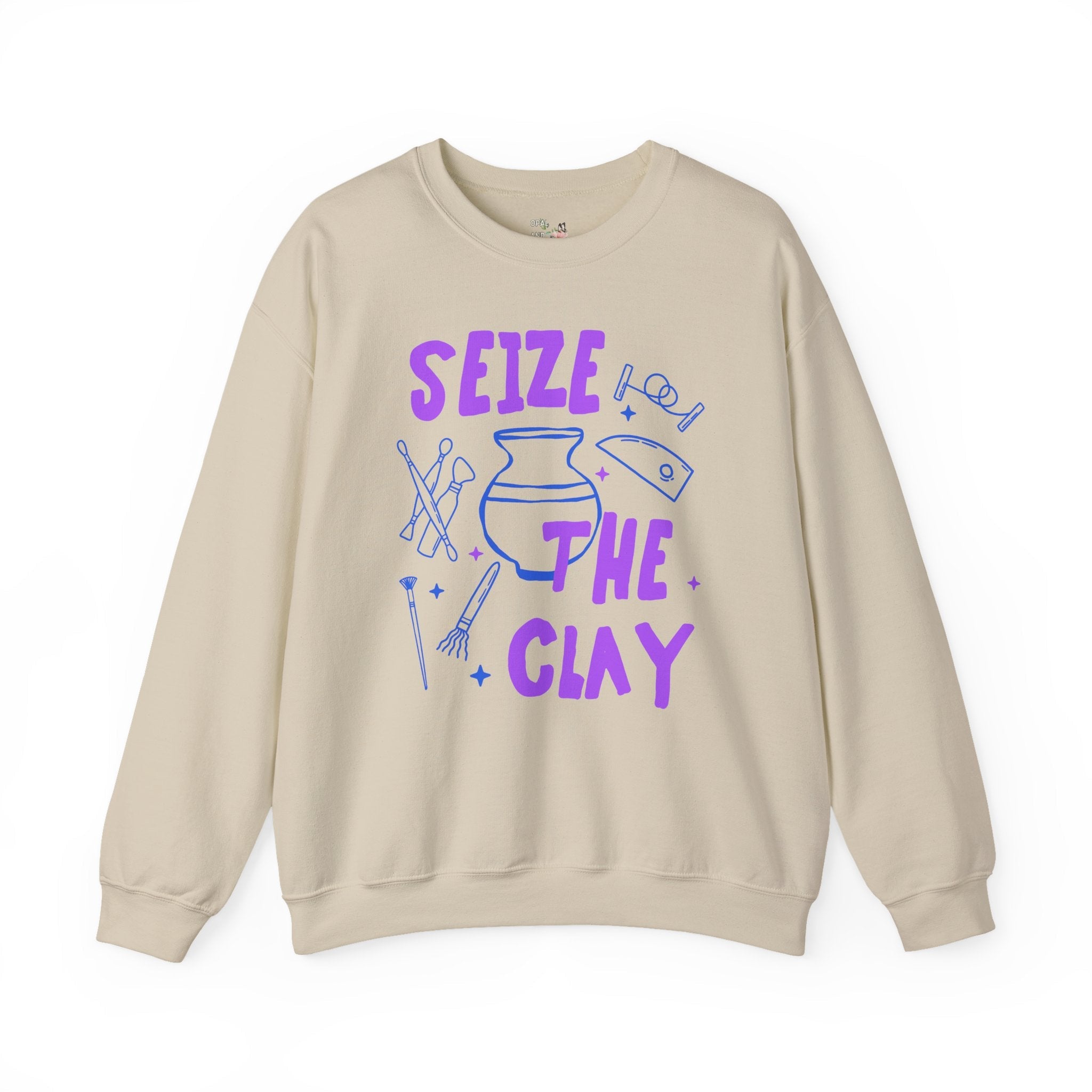 Seize the Clay Pottery Lover Sweatshirt, Ceramic Artist or High School Pottery Teacher, Cute Mother's Day Gift for Artist, 90s Doodle Vibe - Opal and June