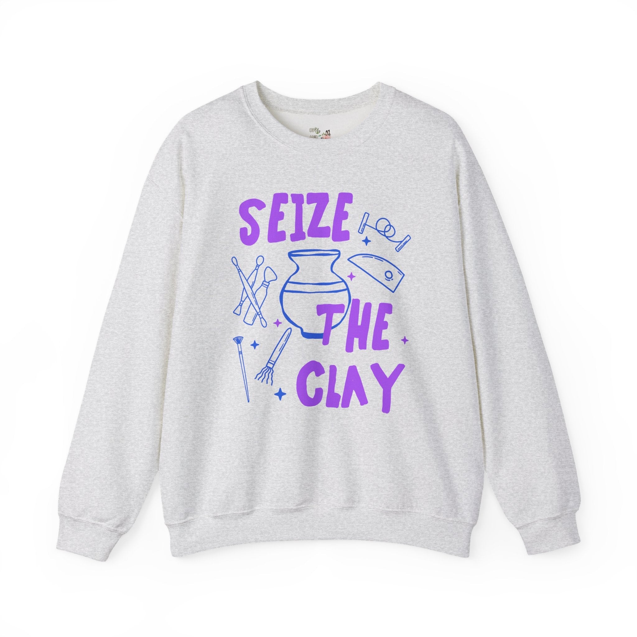 Seize the Clay Pottery Lover Sweatshirt, Ceramic Artist or High School Pottery Teacher, Cute Mother's Day Gift for Artist, 90s Doodle Vibe - Opal and June