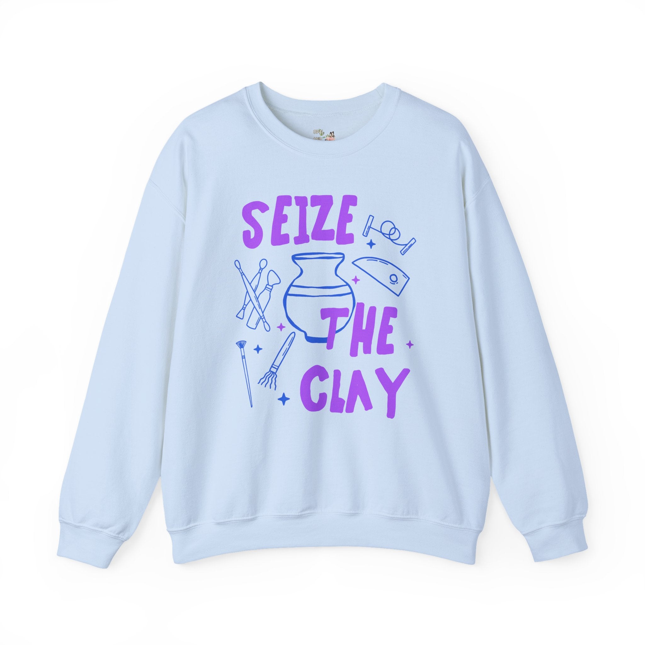 Seize the Clay Pottery Lover Sweatshirt, Ceramic Artist or High School Pottery Teacher, Cute Mother's Day Gift for Artist, 90s Doodle Vibe - Opal and June