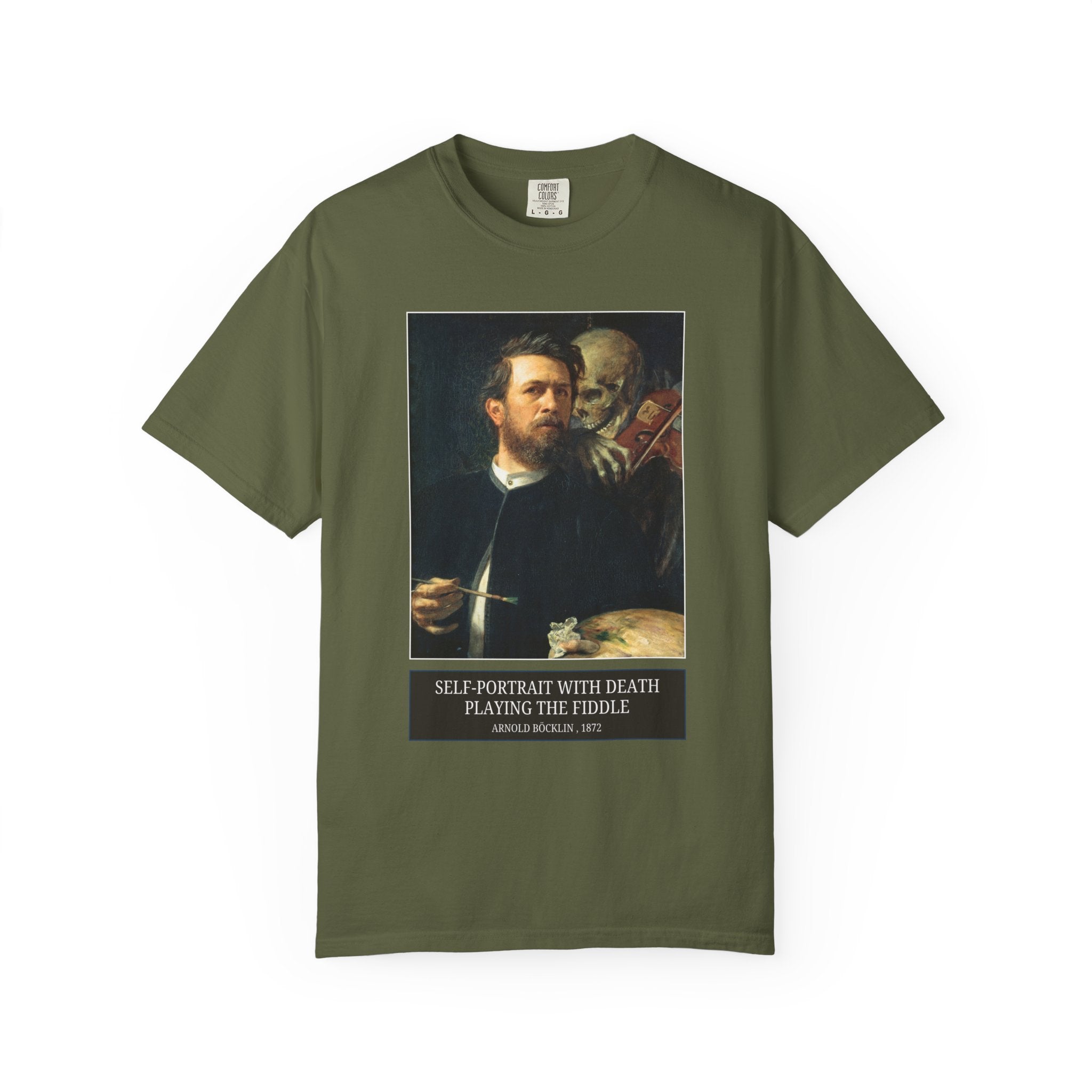 Self - Portrait with Death Playing the Fiddle by Arnold Bocklin, European Art History T-Shirt, Famous 19th Century Paintings, Symbolist Art - Opal and June
