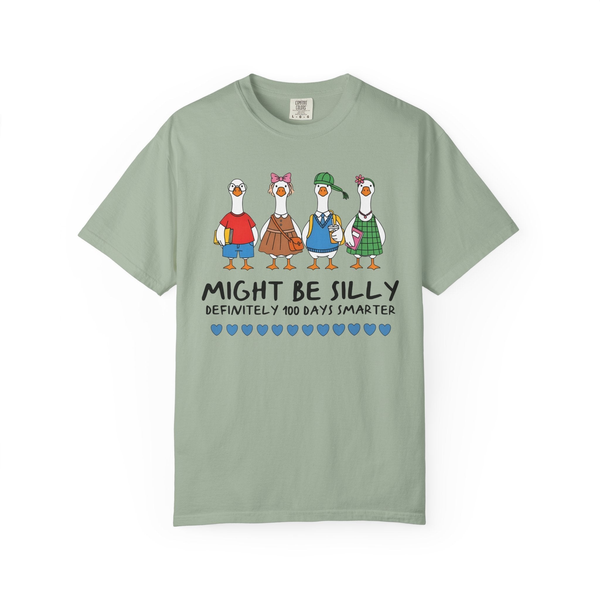 Silly 100 Days of School Teacher T-Shirt with Nostalgic Geese: Might Be Silly, Definitely 100 Days Smarter | Animal Lover Matching Teacher T - Opal and June