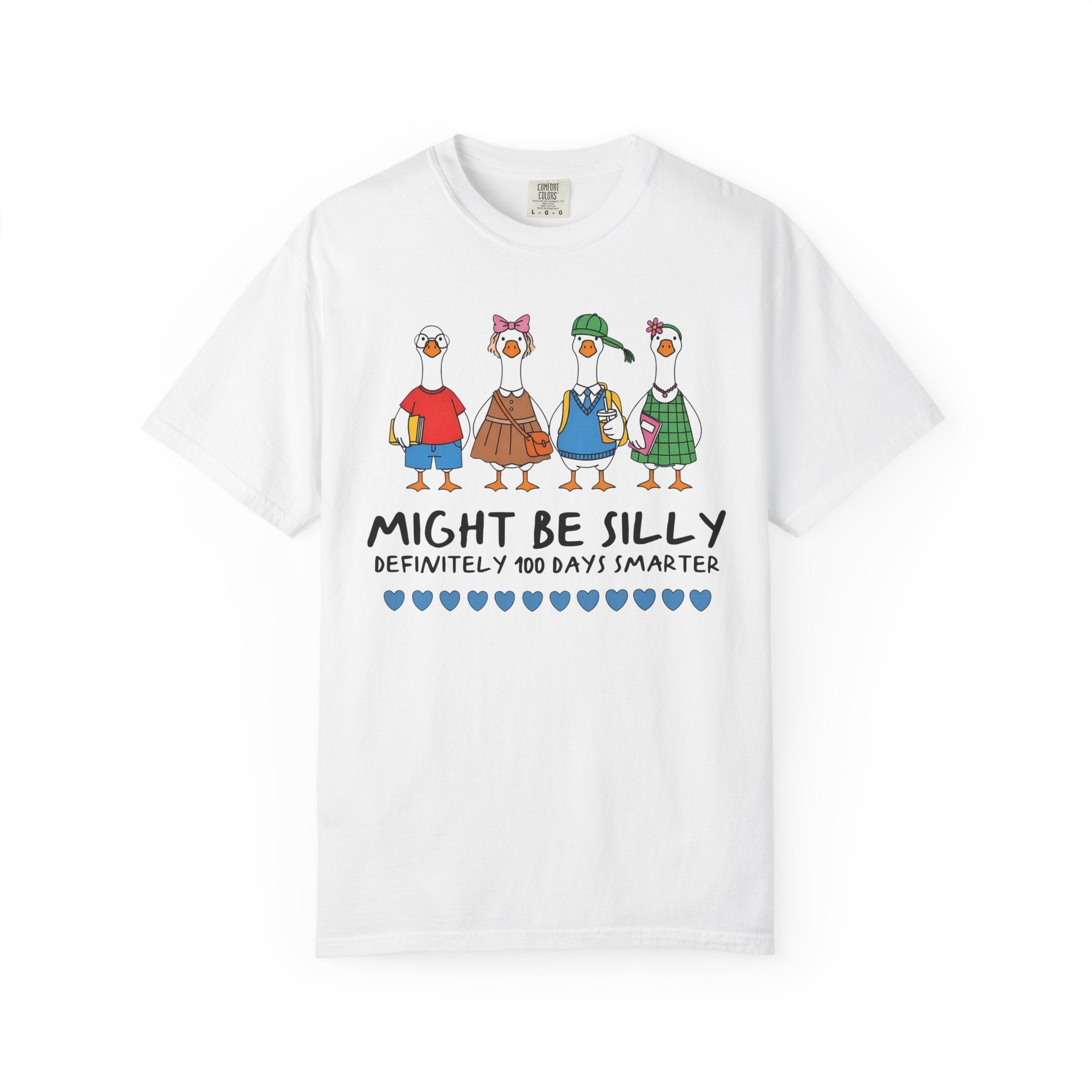Silly 100 Days of School Teacher T-Shirt with Nostalgic Geese: Might Be Silly, Definitely 100 Days Smarter | Animal Lover Matching Teacher T - Opal and June