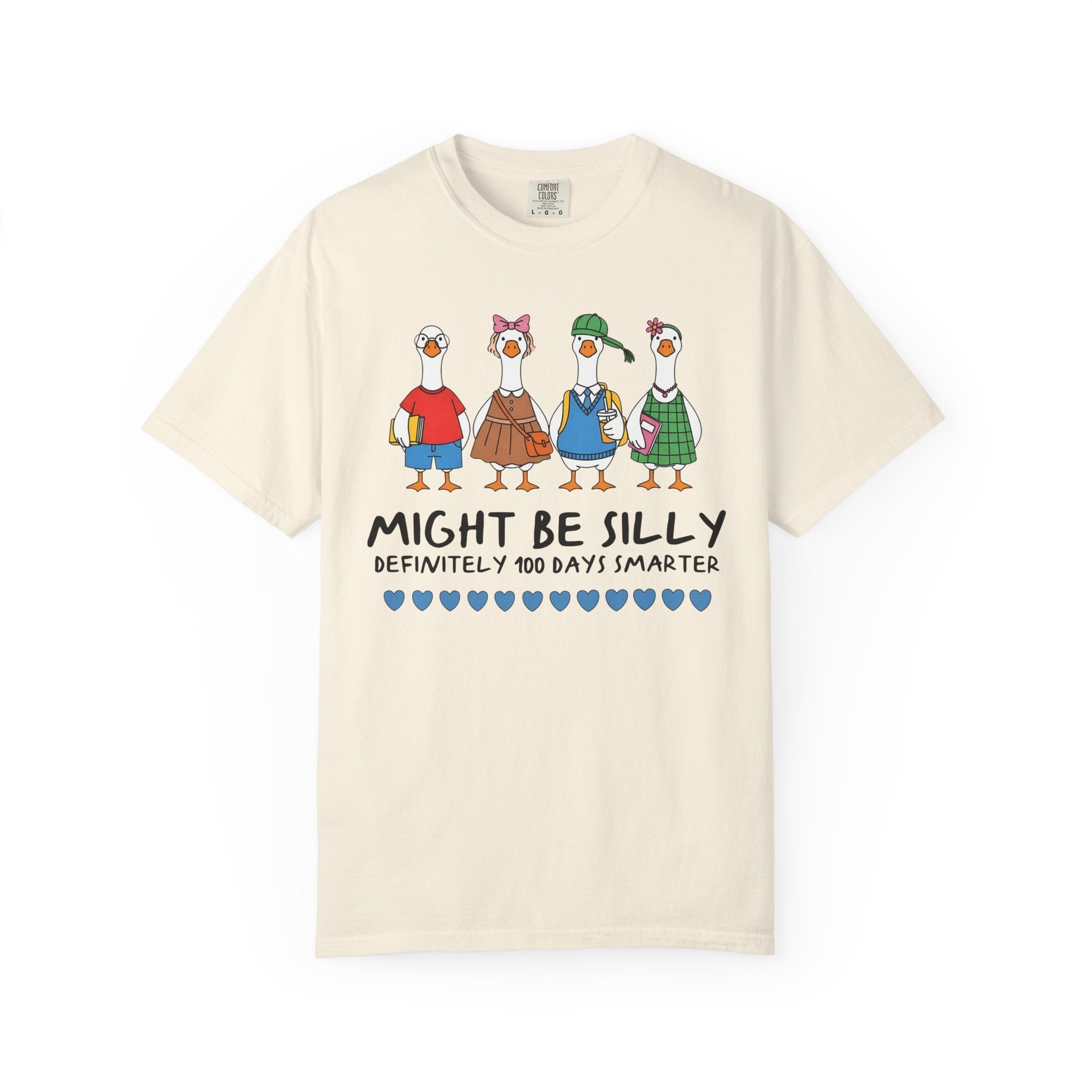 Silly 100 Days of School Teacher T-Shirt with Nostalgic Geese: Might Be Silly, Definitely 100 Days Smarter | Animal Lover Matching Teacher T - Opal and June