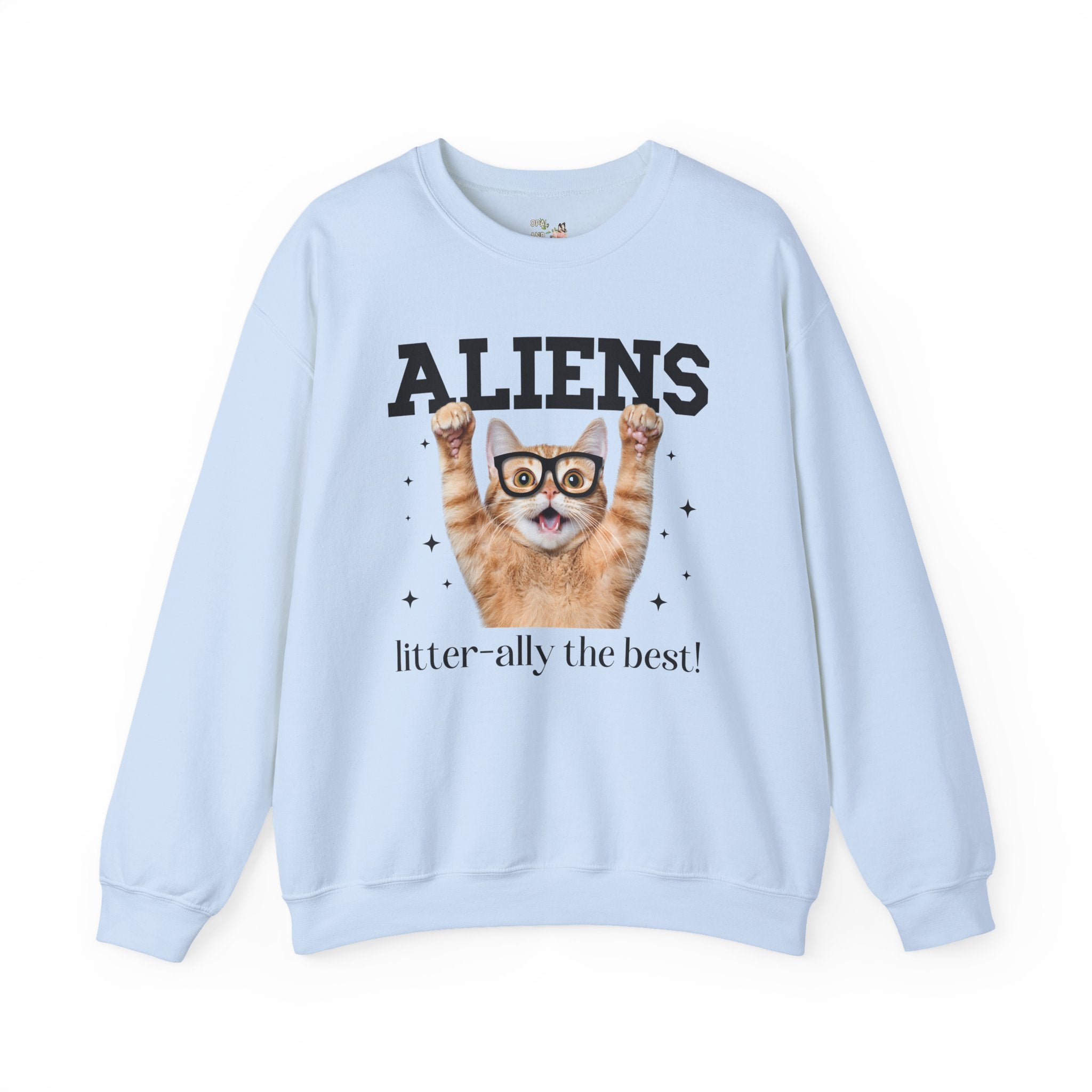 Silly Alien Lover Sweatshirt for Cat Mom or Cat Dad, Funny 90s Aesthetic Cat Lover Gift for Sister Who Loves Paranormal Stories and UFOs - Opal and June