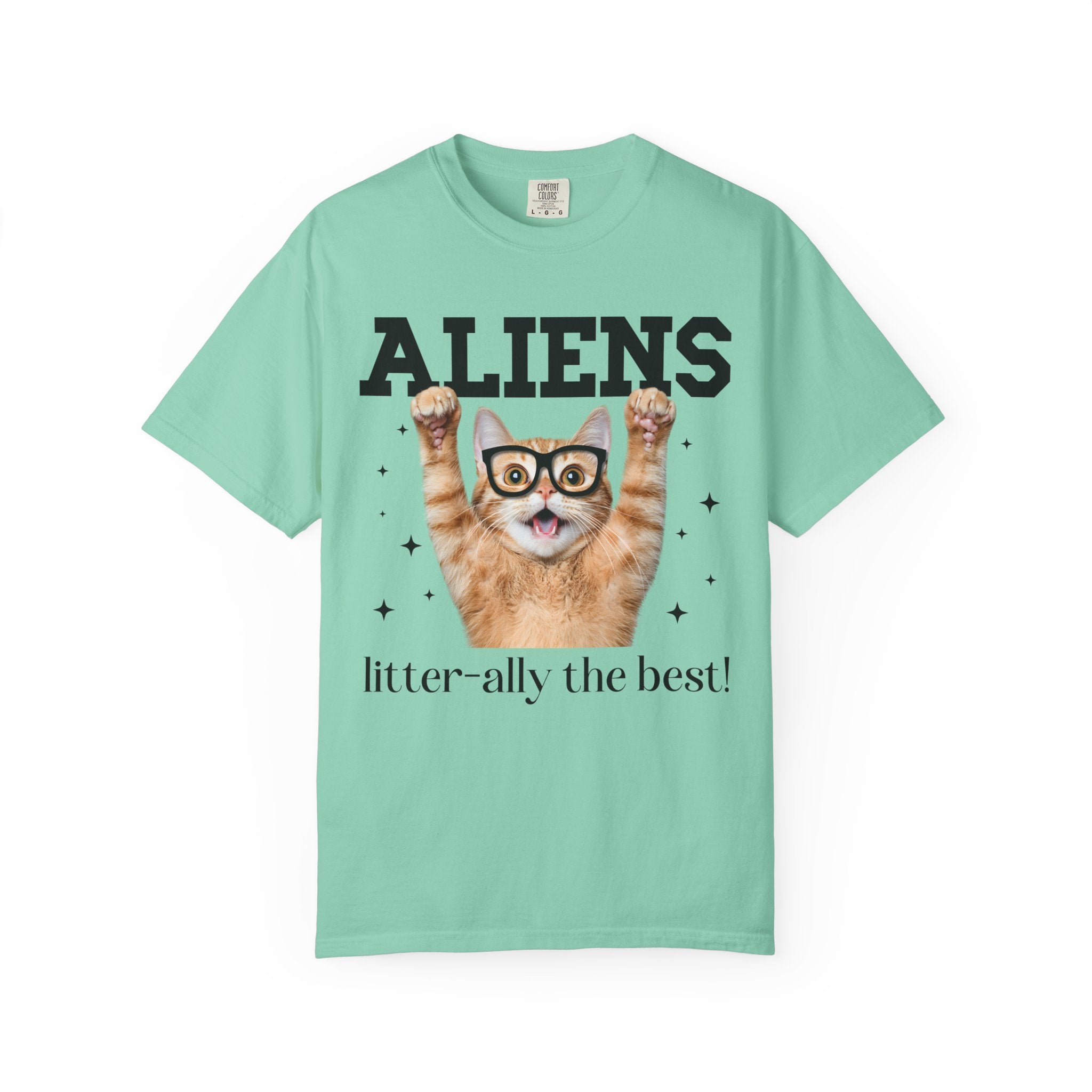 Silly Alien Lover Tee Shirt for Cat Mom or Cat Dad, Funny 90s Aesthetic Cat Lover Gift for Sister Who Loves Paranormal Stories and UFOs - Opal and June