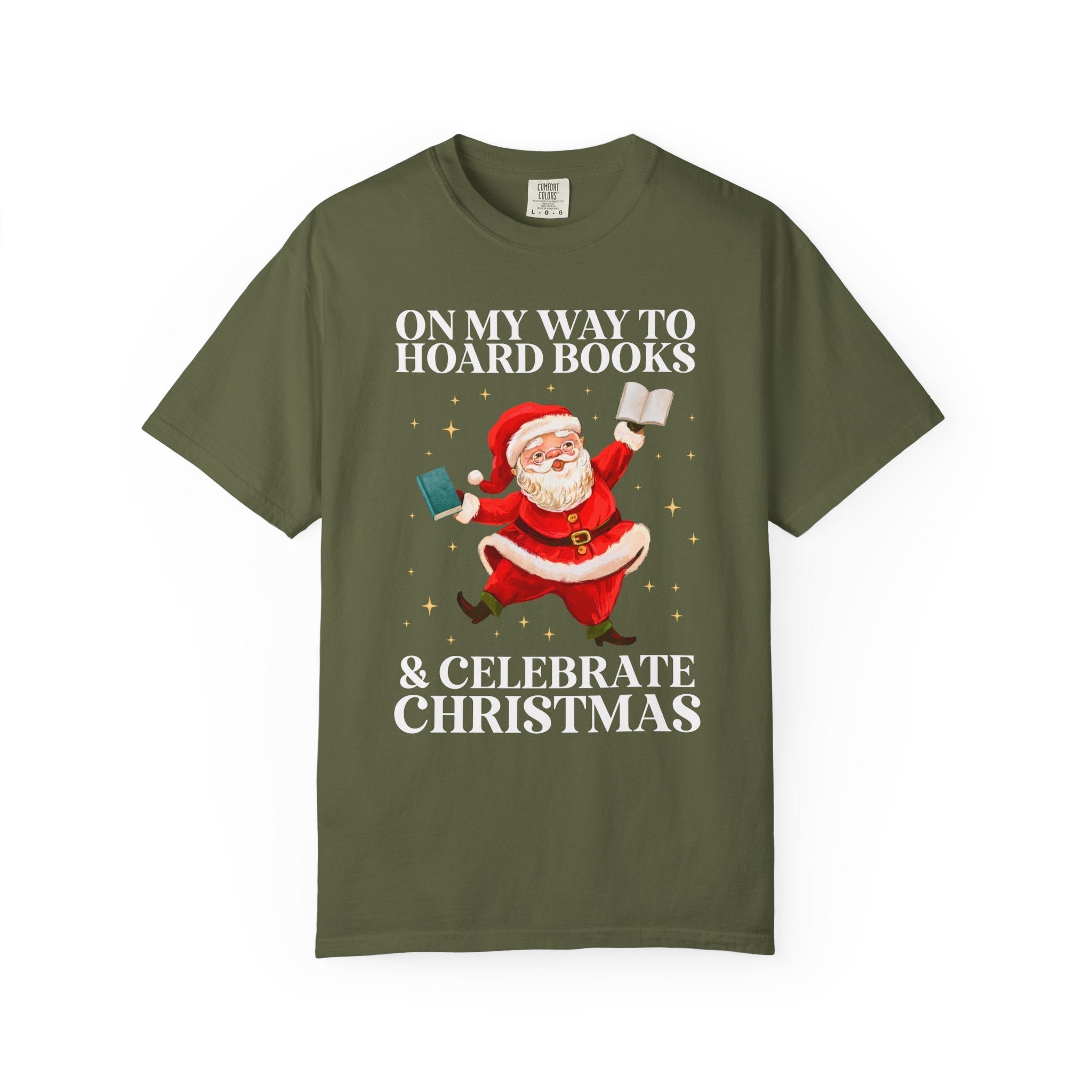 Silly Bookish Christmas Tee Shirt with Santa Dancing with Books: Off to Hoard Books and Celebrate Christmas, Funny 90s Aesthetic Book Lover - Opal and June