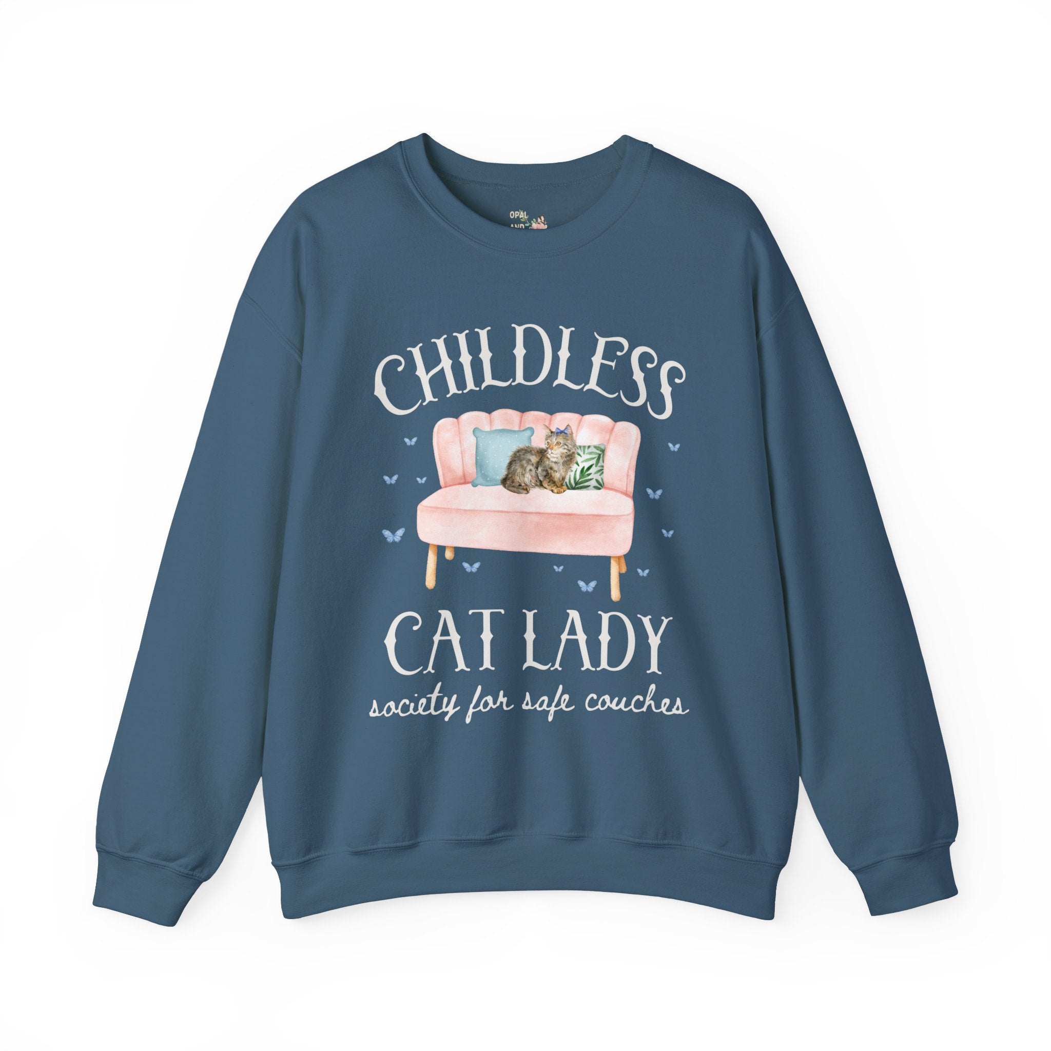 Silly Childless Cat Lady Sweatshirt for Democratic Socialist or Leftist, Adorable Y2K Aesthetic Political Crewneck for Cat Mom or Cat Parent - Opal and June