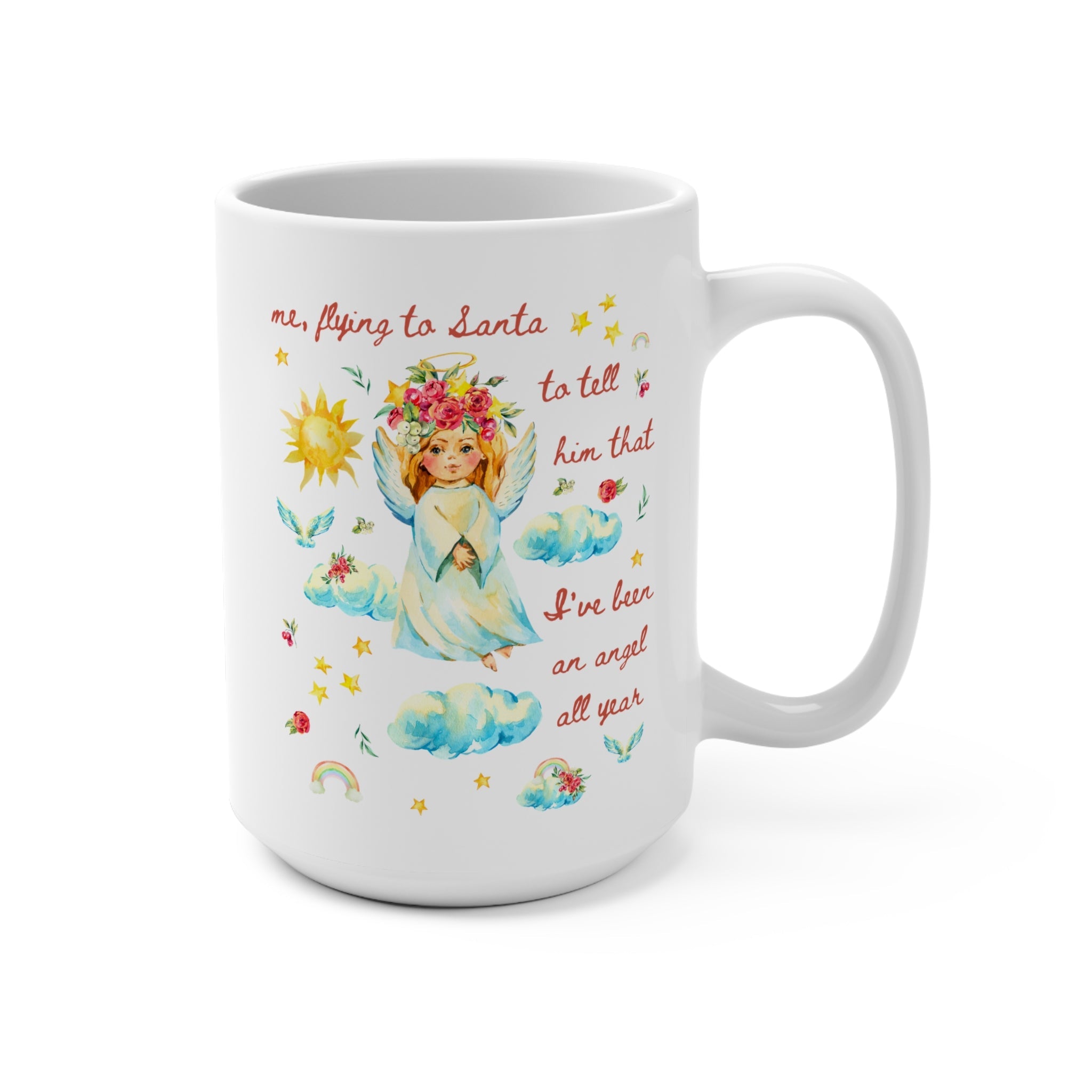 Silly Christmas Lover Coffee Mug, Vintage Aesthetic Angel and Flowers, Funny Saying Mug for Friend Who Loves Christmas, Cute Sarcastic Gift - Opal and June