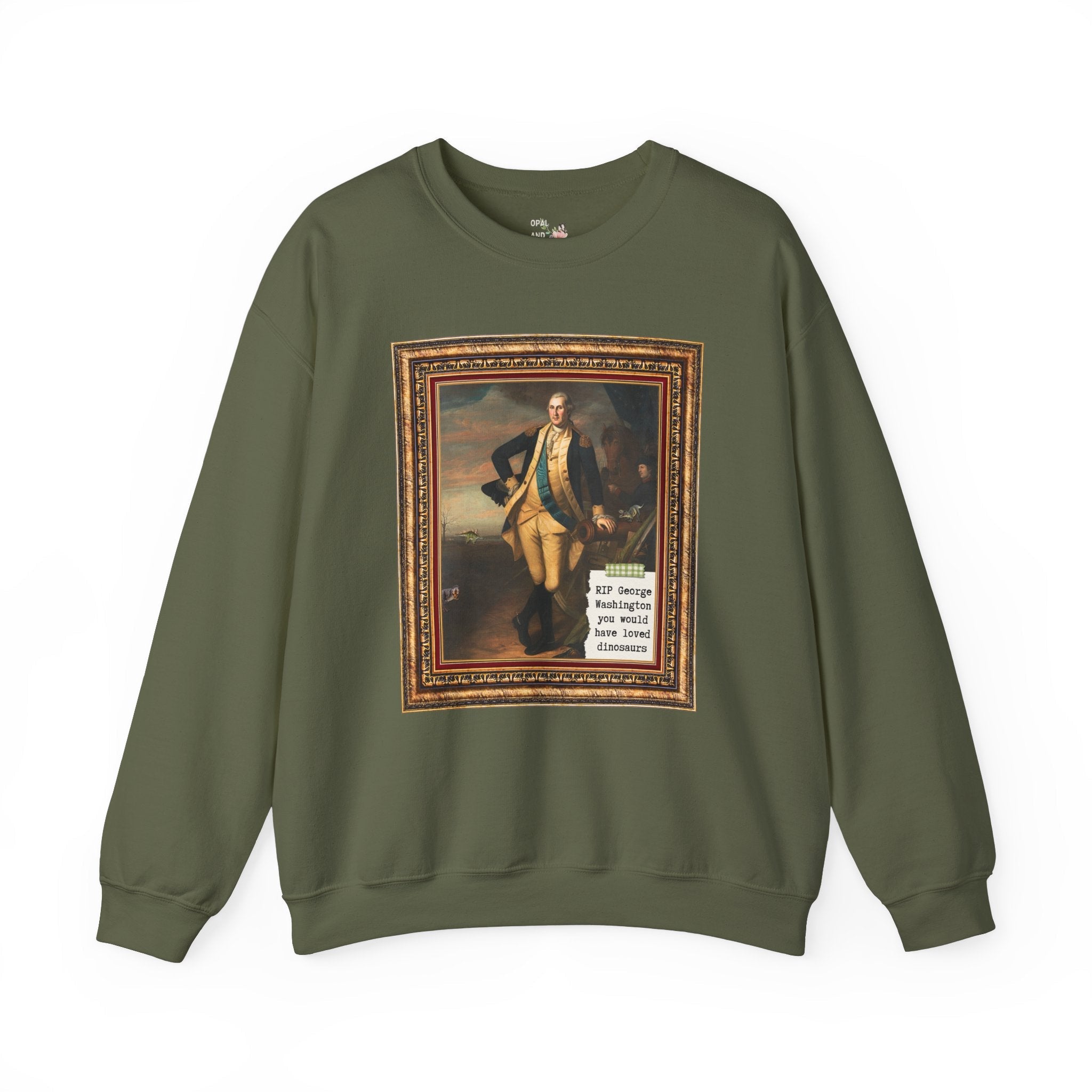 Silly George Washington Sweatshirt for Dinosaur Lover or History Major, Cute Science Teacher Shirt, American Revolution History Buff Gift - Opal and June