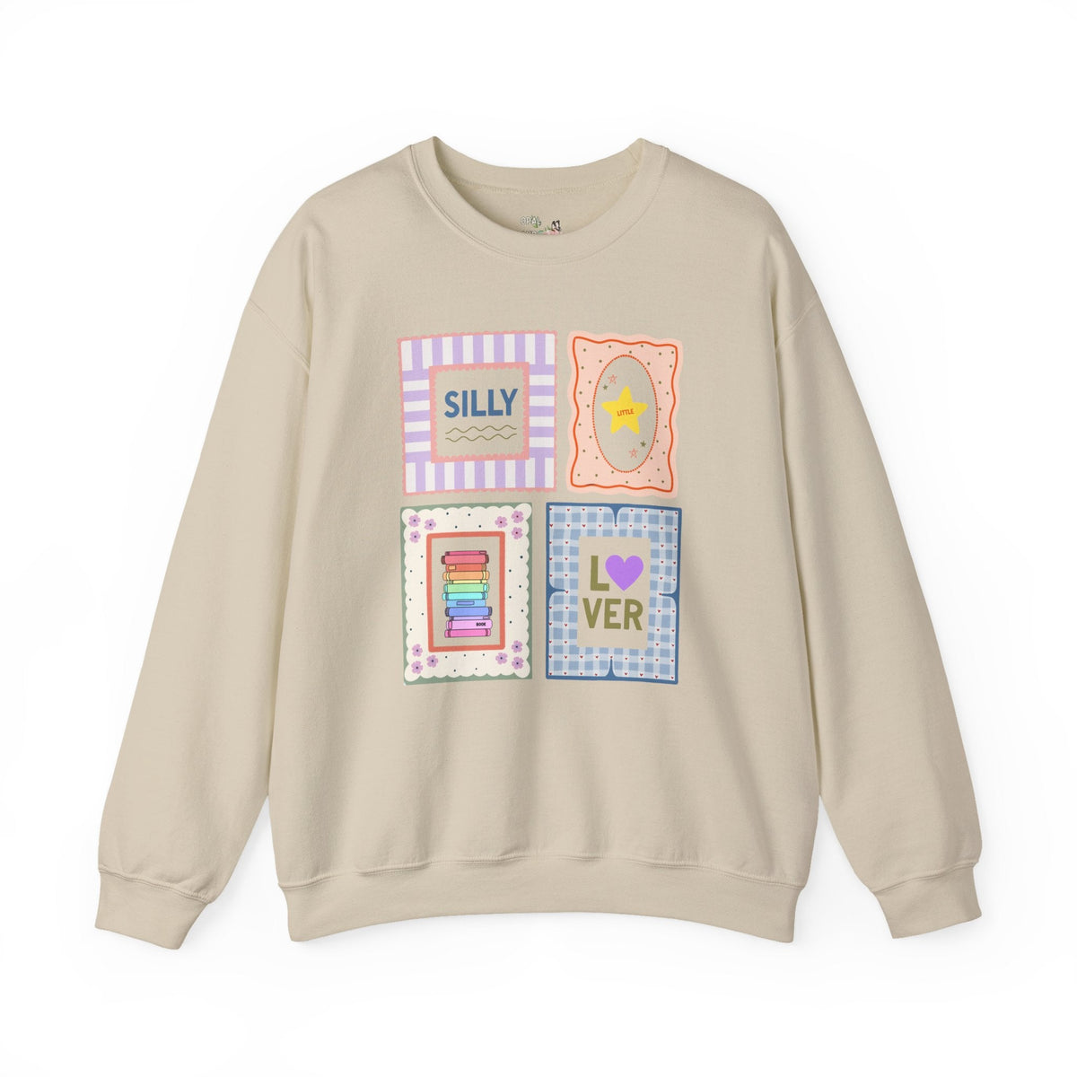 Silly Little Book Lover Sweatshirt with Kitschy and Whimsy Frames, Cute School Librarian or Reading Teacher Crewneck for Bookworm or Reader - Opal and June