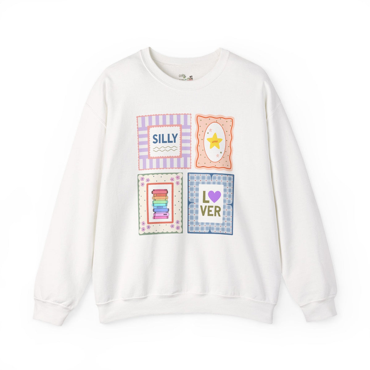 Silly Little Book Lover Sweatshirt with Kitschy and Whimsy Frames, Cute School Librarian or Reading Teacher Crewneck for Bookworm or Reader - Opal and June