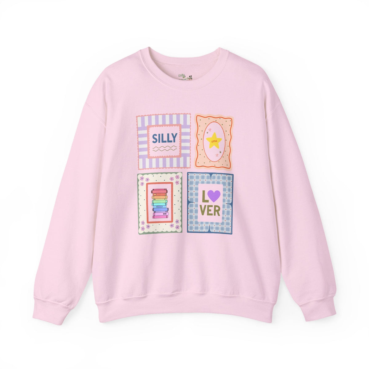 Silly Little Book Lover Sweatshirt with Kitschy and Whimsy Frames, Cute School Librarian or Reading Teacher Crewneck for Bookworm or Reader - Opal and June