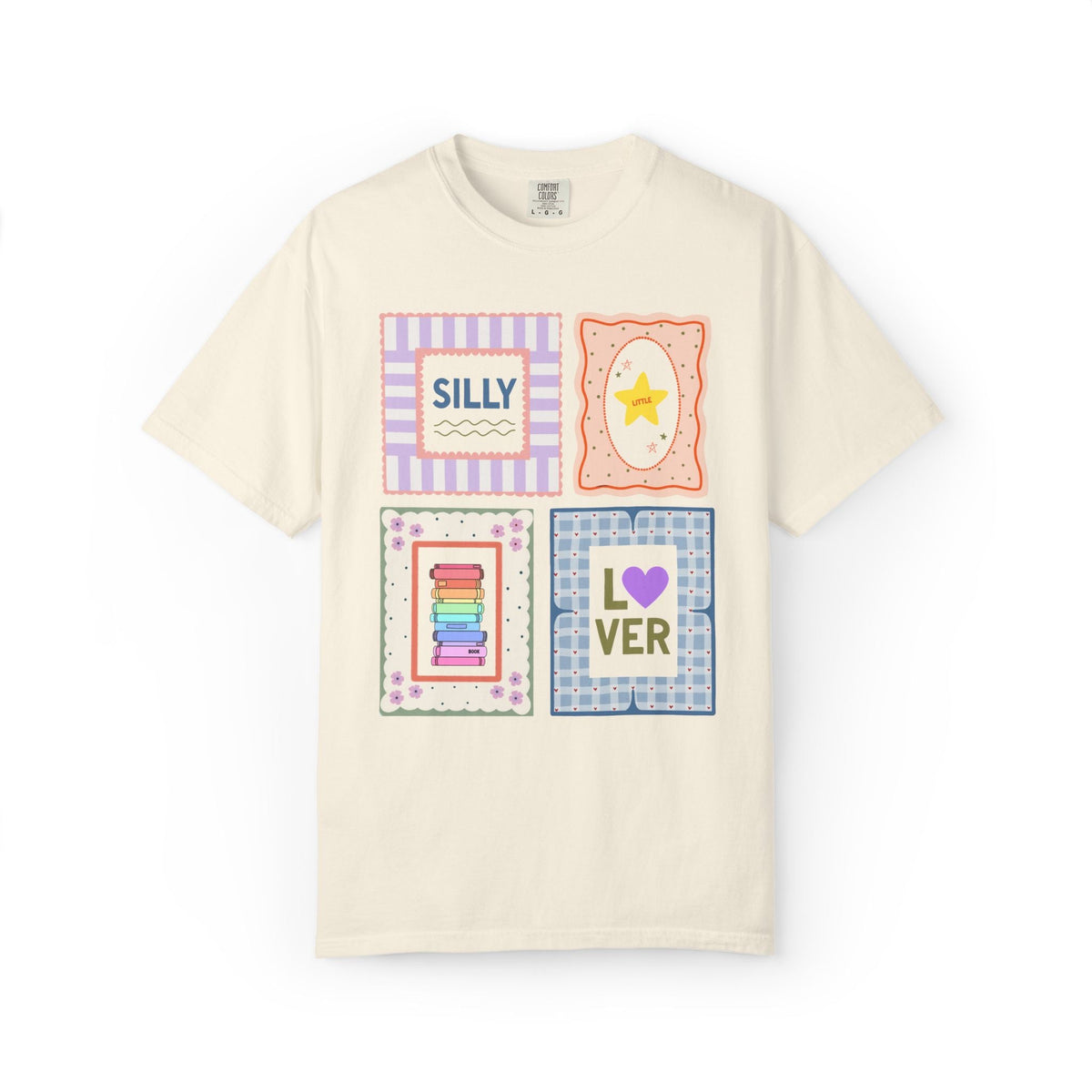 Silly Little Book Lover Tee Shirt with Kitschy and Whimsy Frames, Cute School Librarian or Reading Teacher Tee for Bookworm or Reader - Opal and June