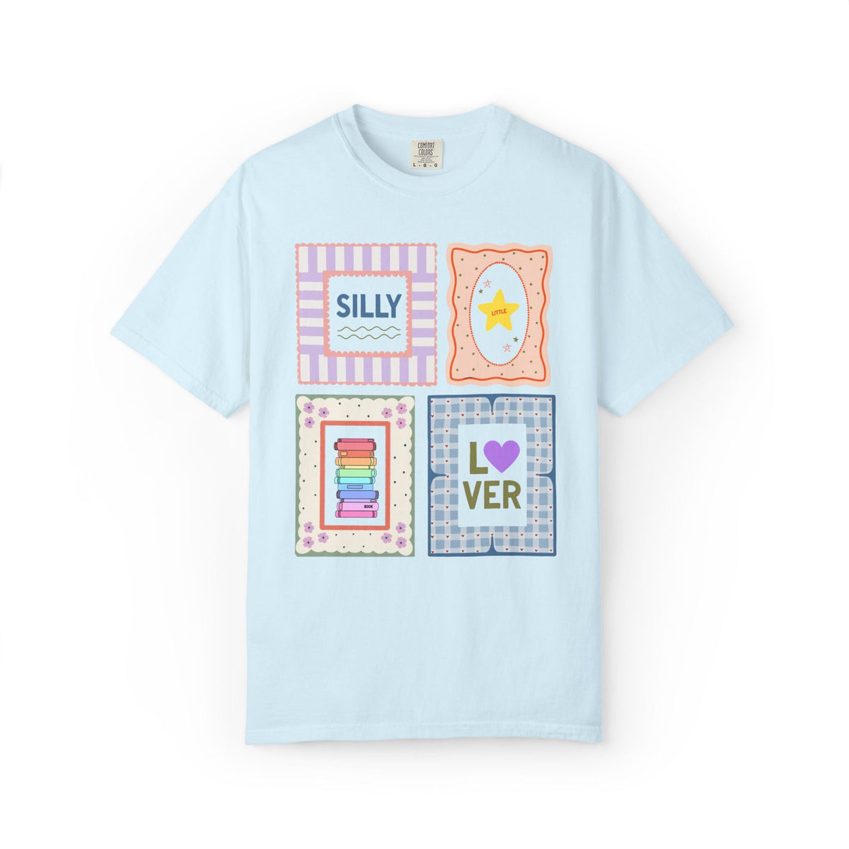 Silly Little Book Lover Tee Shirt with Kitschy and Whimsy Frames, Cute School Librarian or Reading Teacher Tee for Bookworm or Reader - Opal and June