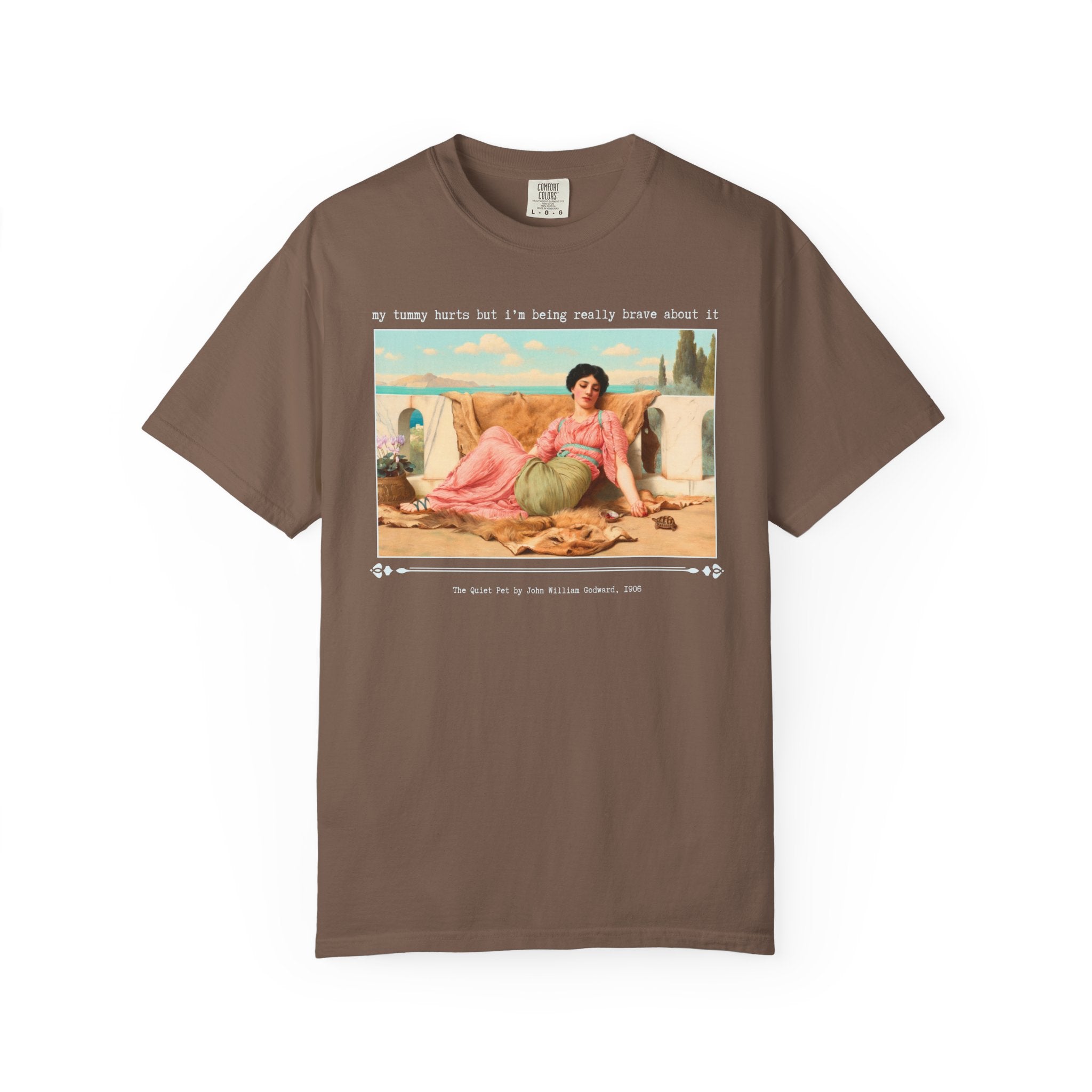 Silly My Tummy Hurts Art History T-Shirt for Art Historian with Chronic Tummy Aches, The Quiet Pet by John William Godward, Early 1900s Art - Opal and June