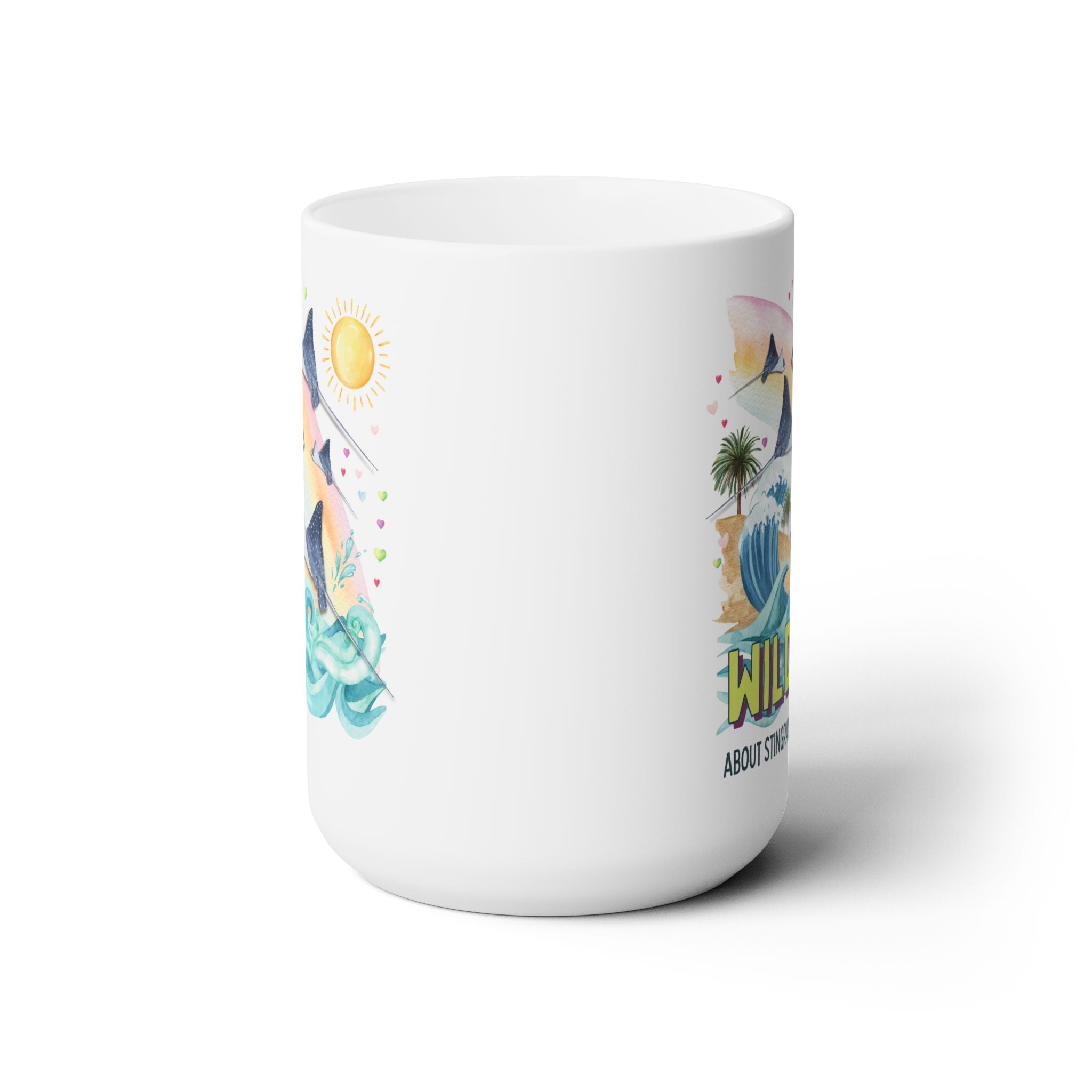 Silly Ocean Coffee Mug for Stingray Lover: Wild About Stingrays | 15 Oz Coffee Mug, Kitschy Nineties Style Mug with Rainbow, Sea Animal Gift - Opal and June
