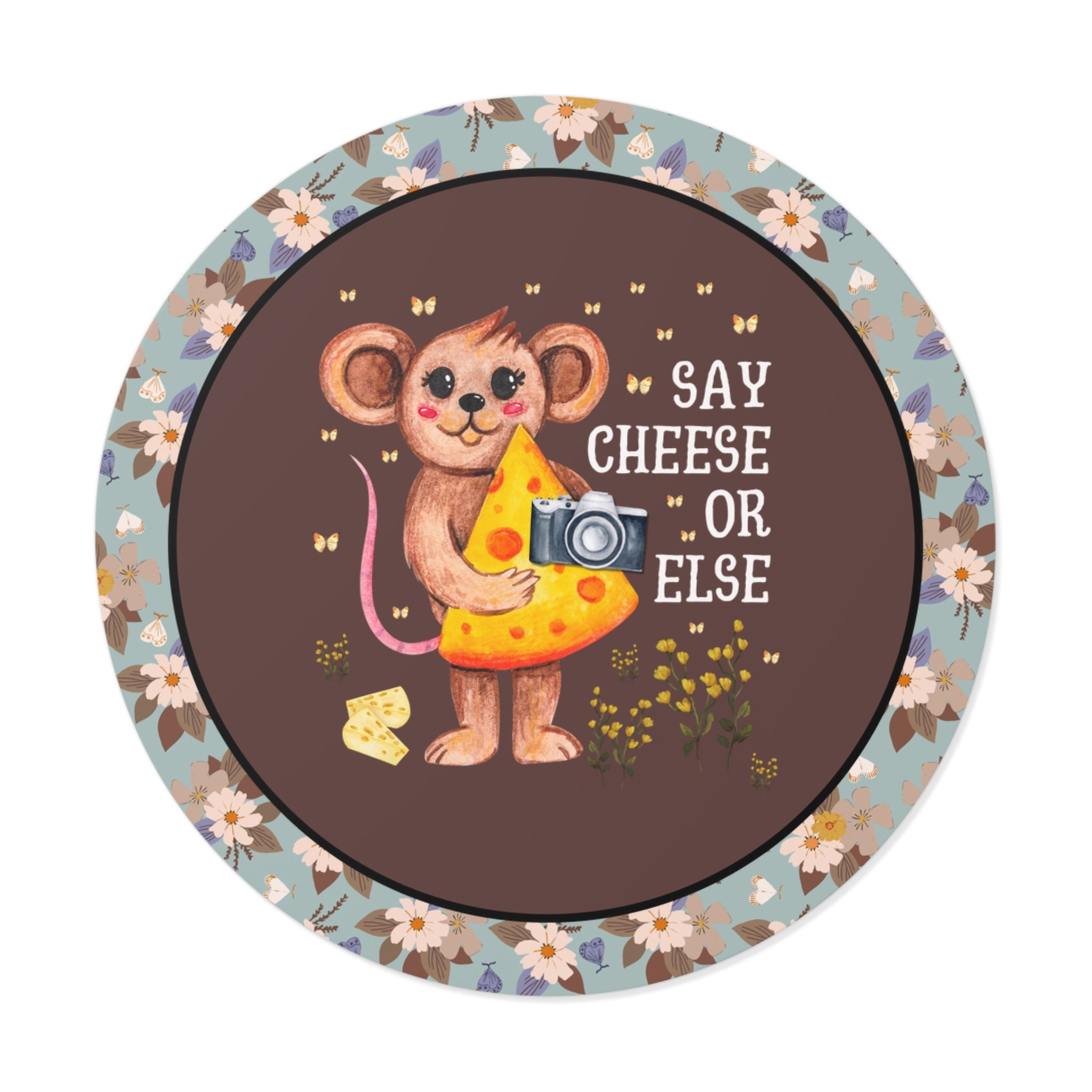 Silly Photographer Sticker with Mouse Holding a Camera: Say Cheese or Else, Funny Sarcastic Wedding Photographer Thank You Gift with Butterflies - Opal and June