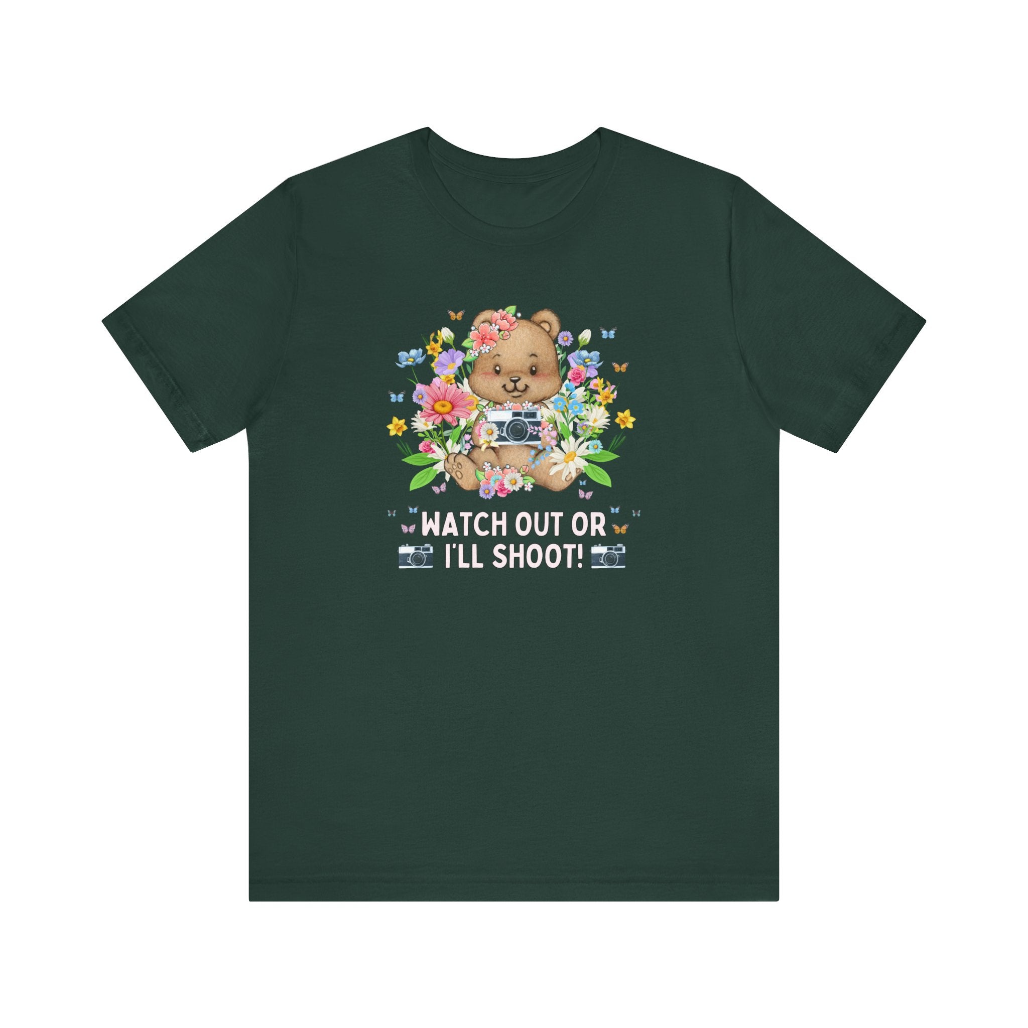 Silly Photographer Tee Shirt for Wedding Photographer or Family Photographer Who Awesome Puns, Cottagecore Bear, Boho Butterflies - Opal and June