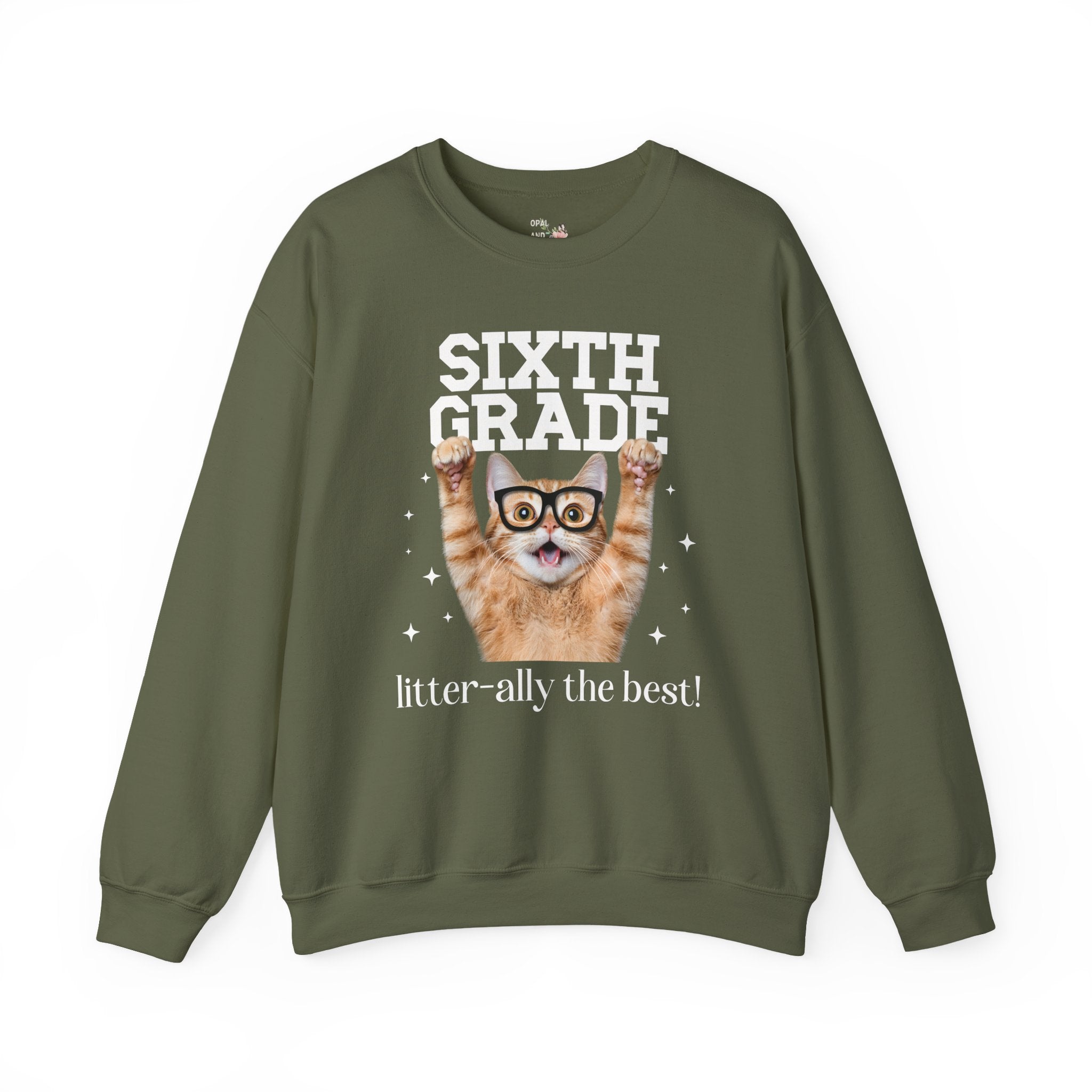 Sixth Grade Teacher Cat Lover Sweatshirt for Back to School, Funny Saying Cat Mom or Cat Dad Gift, First Day of School Teacher Team Shirt - Opal and June