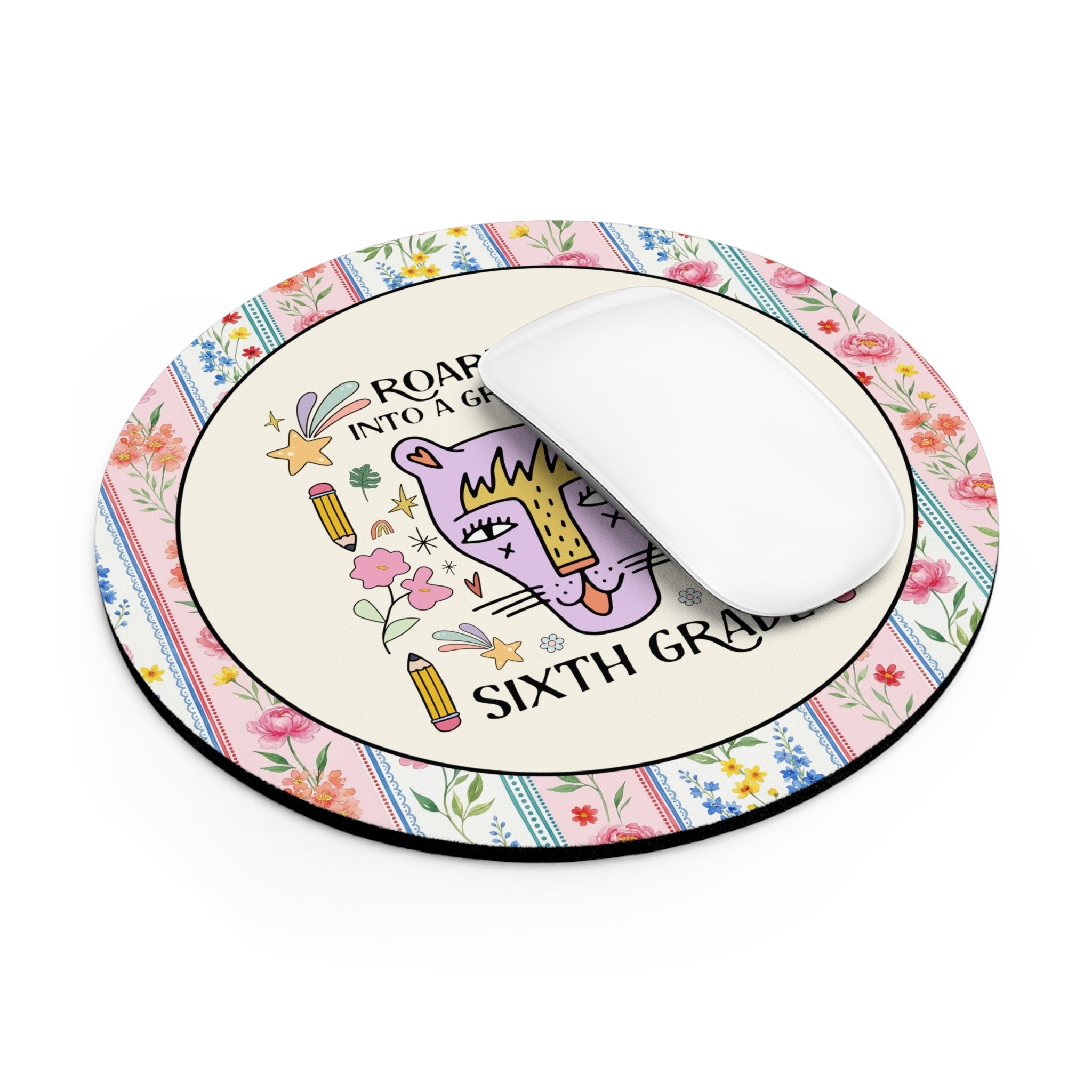 Sixth Grade Teacher Mousepad: Roaring Into a Great Day of Sixth Grade, Colorful Animal Lover Mousepad, Sixth Grade Teacher Appreciation Gift - Opal and June