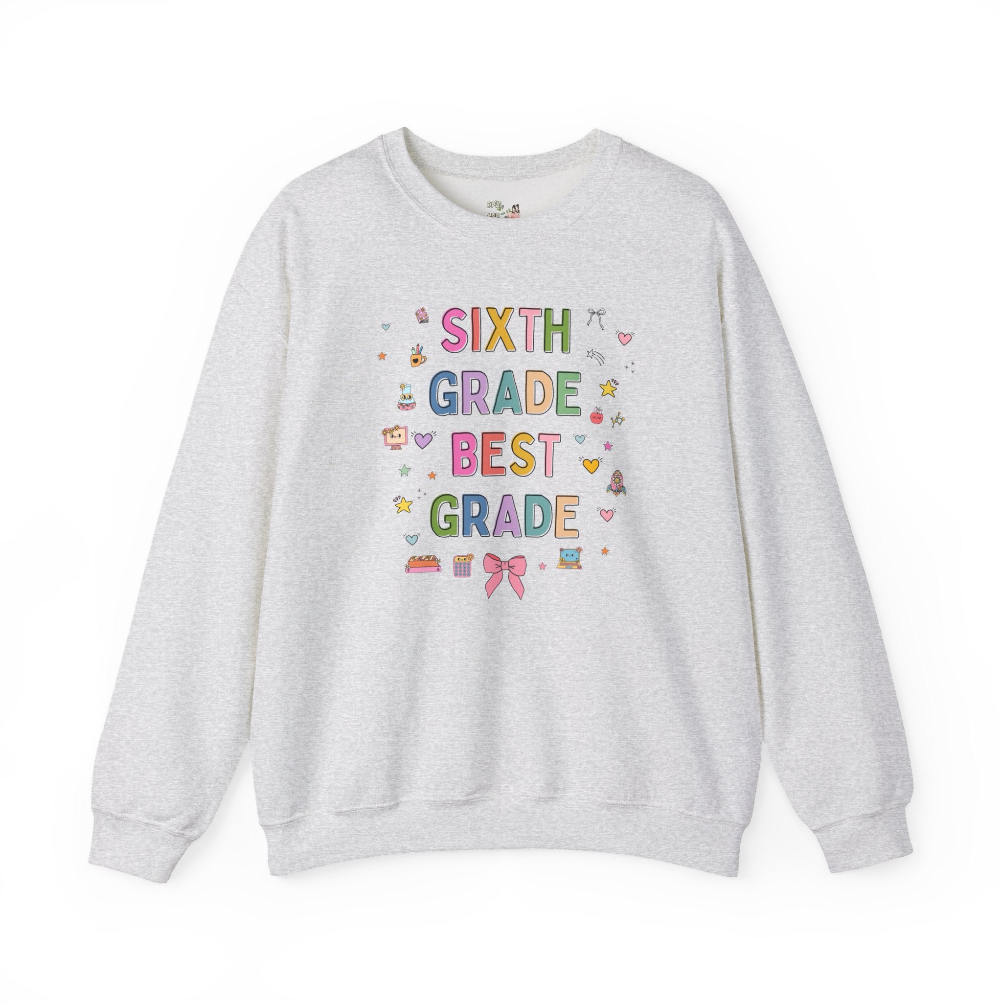 Sixth Grade Teacher Sweatshirt, Cute 90s Aesthetic Doodles, Colorful Matching Teacher Crewneck for Sixth Grade Crew, New Teacher Present - Opal and June