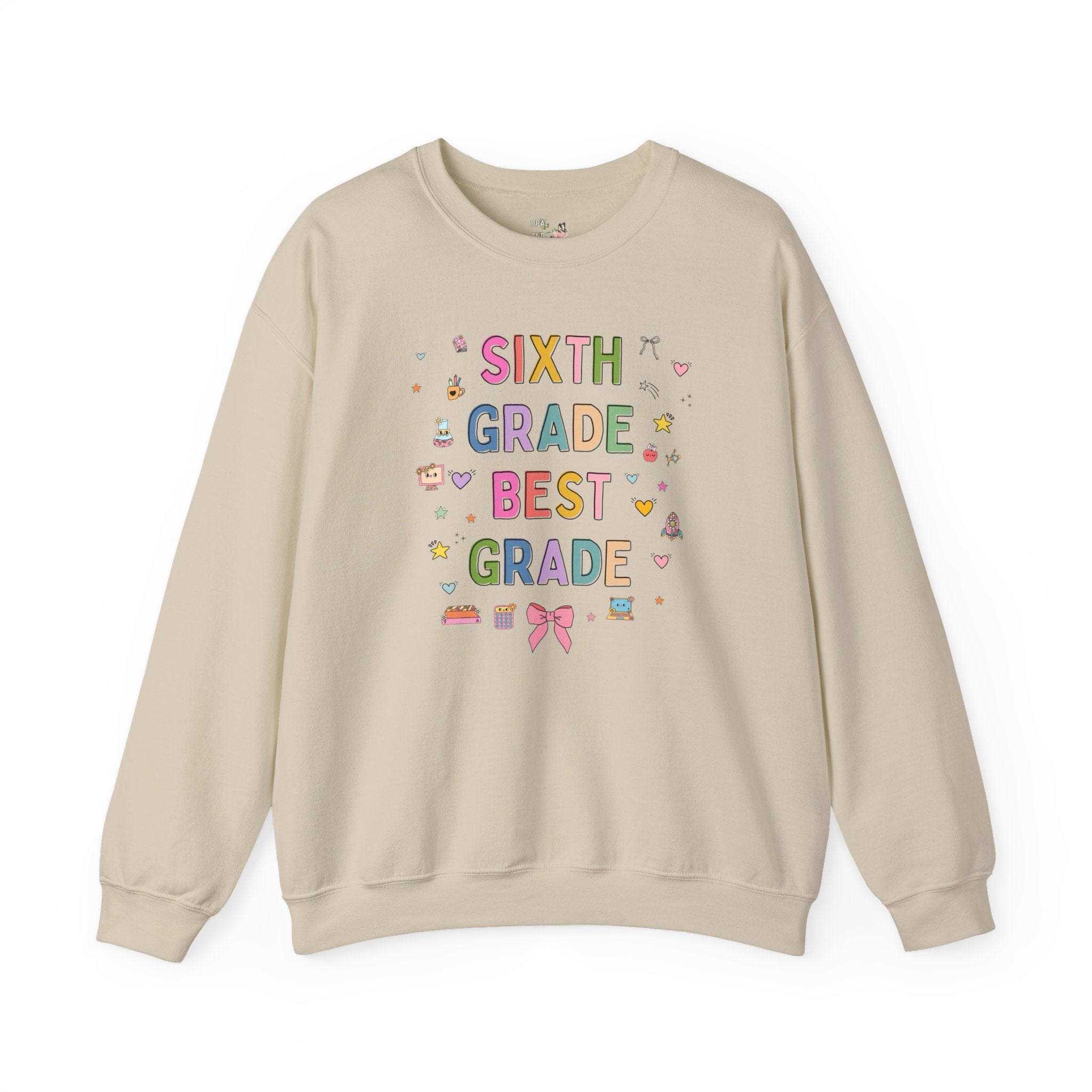 Sixth Grade Teacher Sweatshirt, Cute 90s Aesthetic Doodles, Colorful Matching Teacher Crewneck for Sixth Grade Crew, New Teacher Present - Opal and June